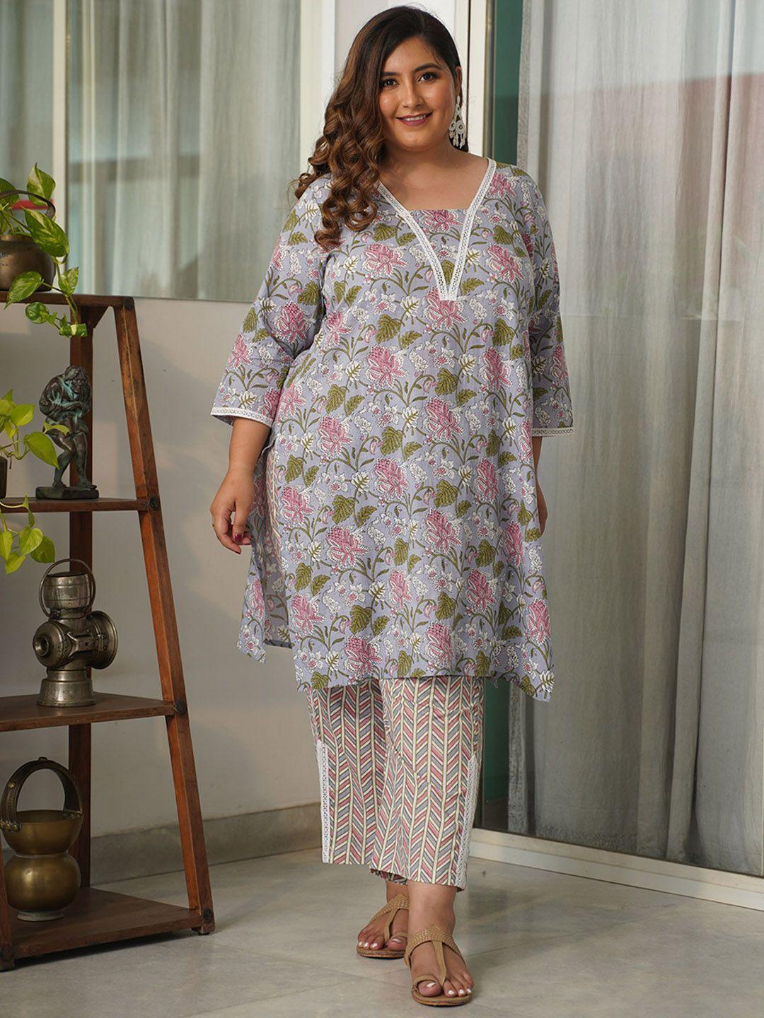 nangalia ruchira floral printed pure cotton kurta & trousers