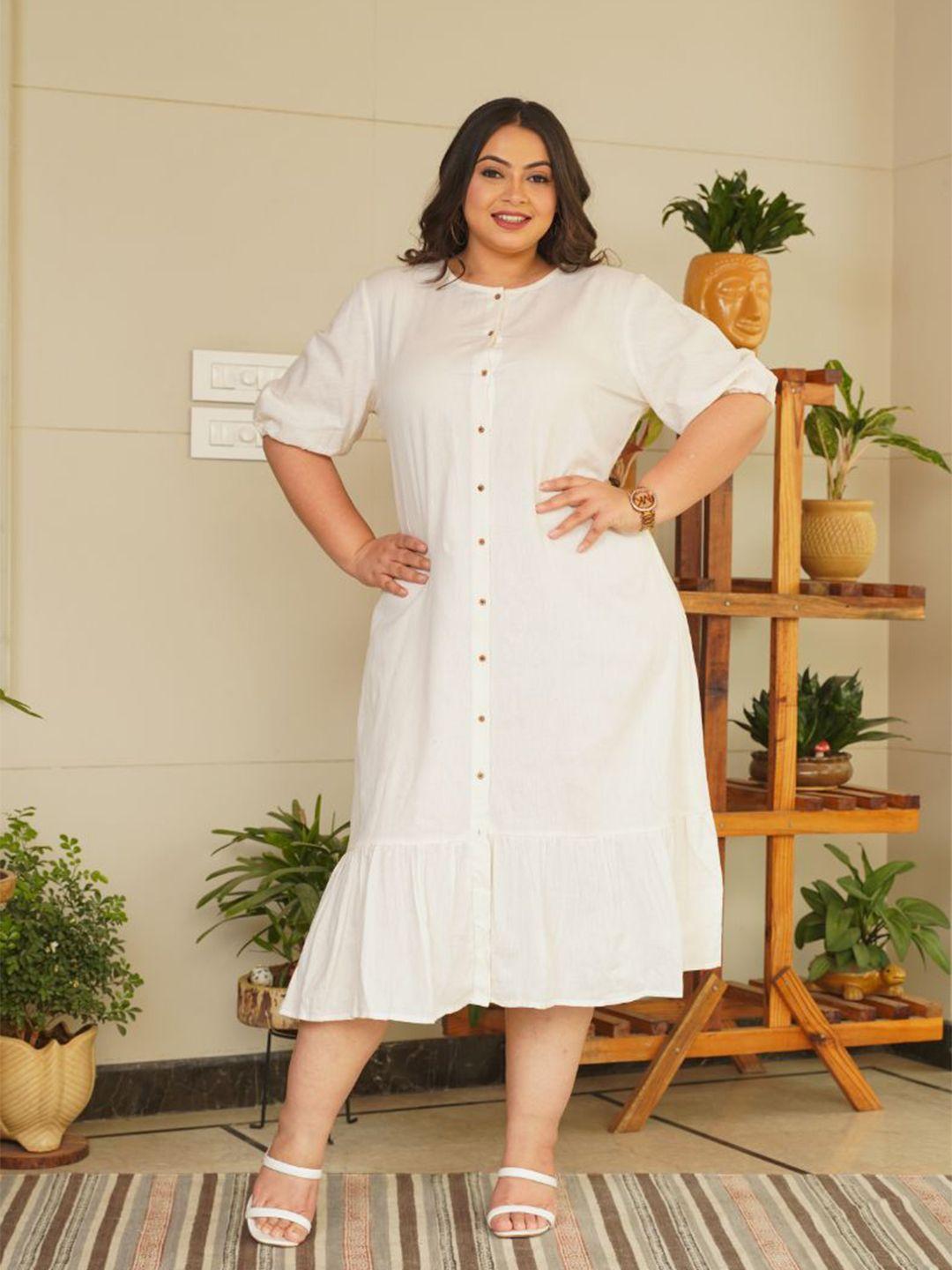 nangalia ruchira plus size cream a-line maxi cotton dress