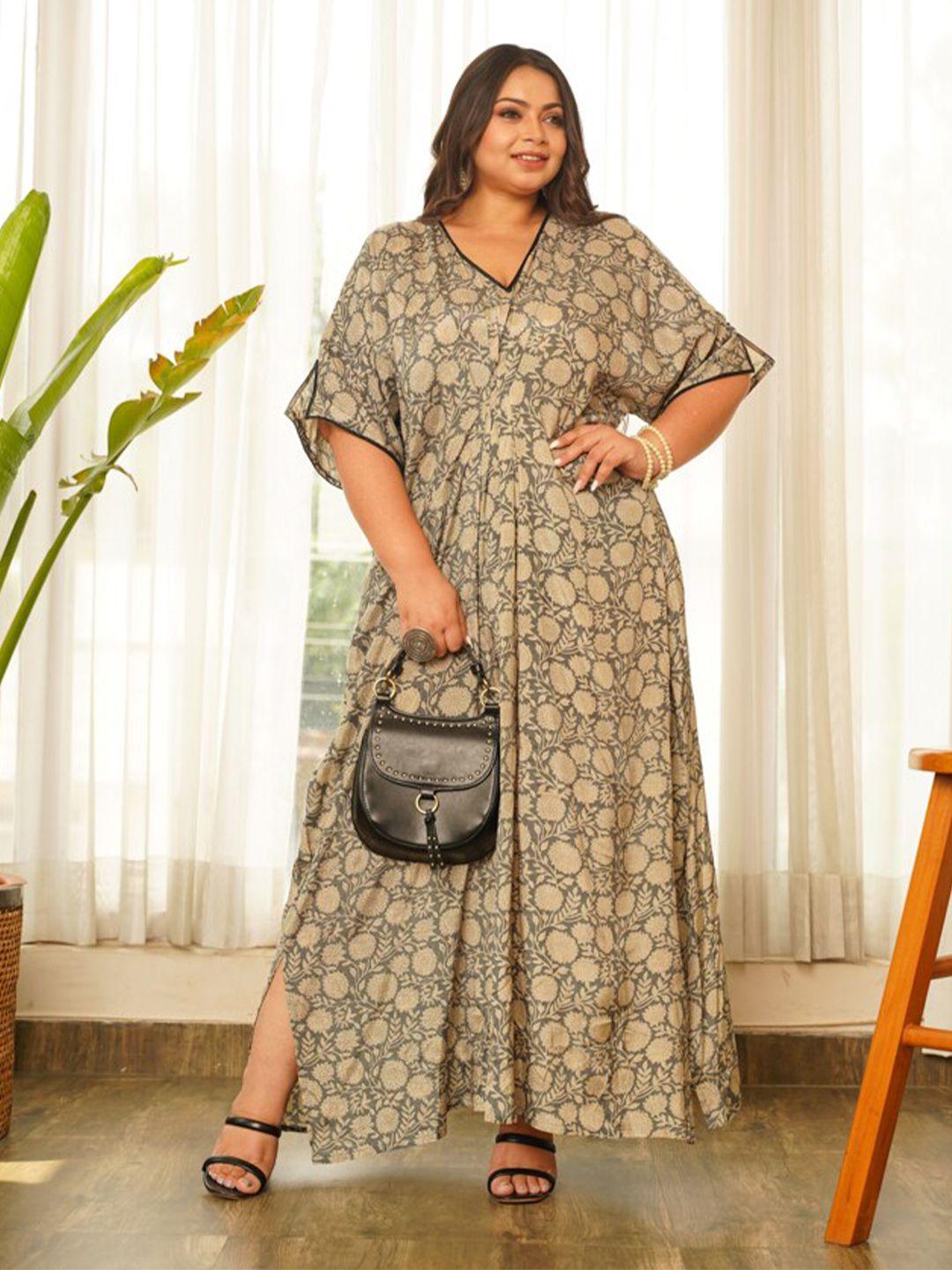 nangalia ruchira plus size floral printed cotton maxi dress