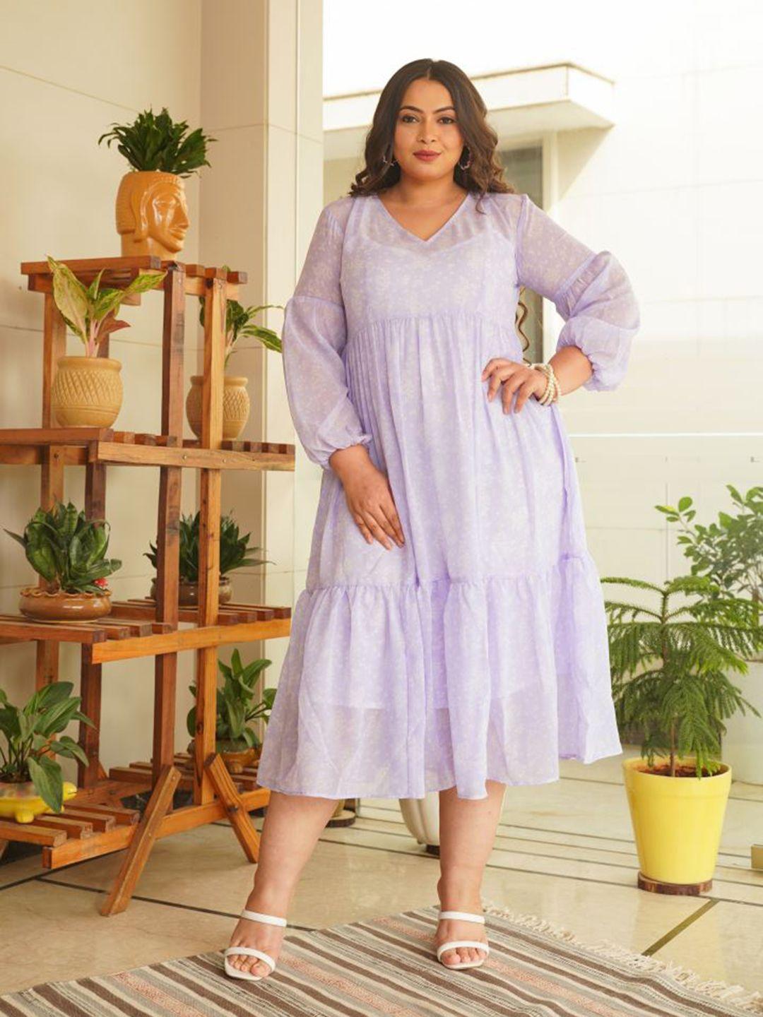 nangalia ruchira plus size lavender floral printed a-line maxi cotton dress