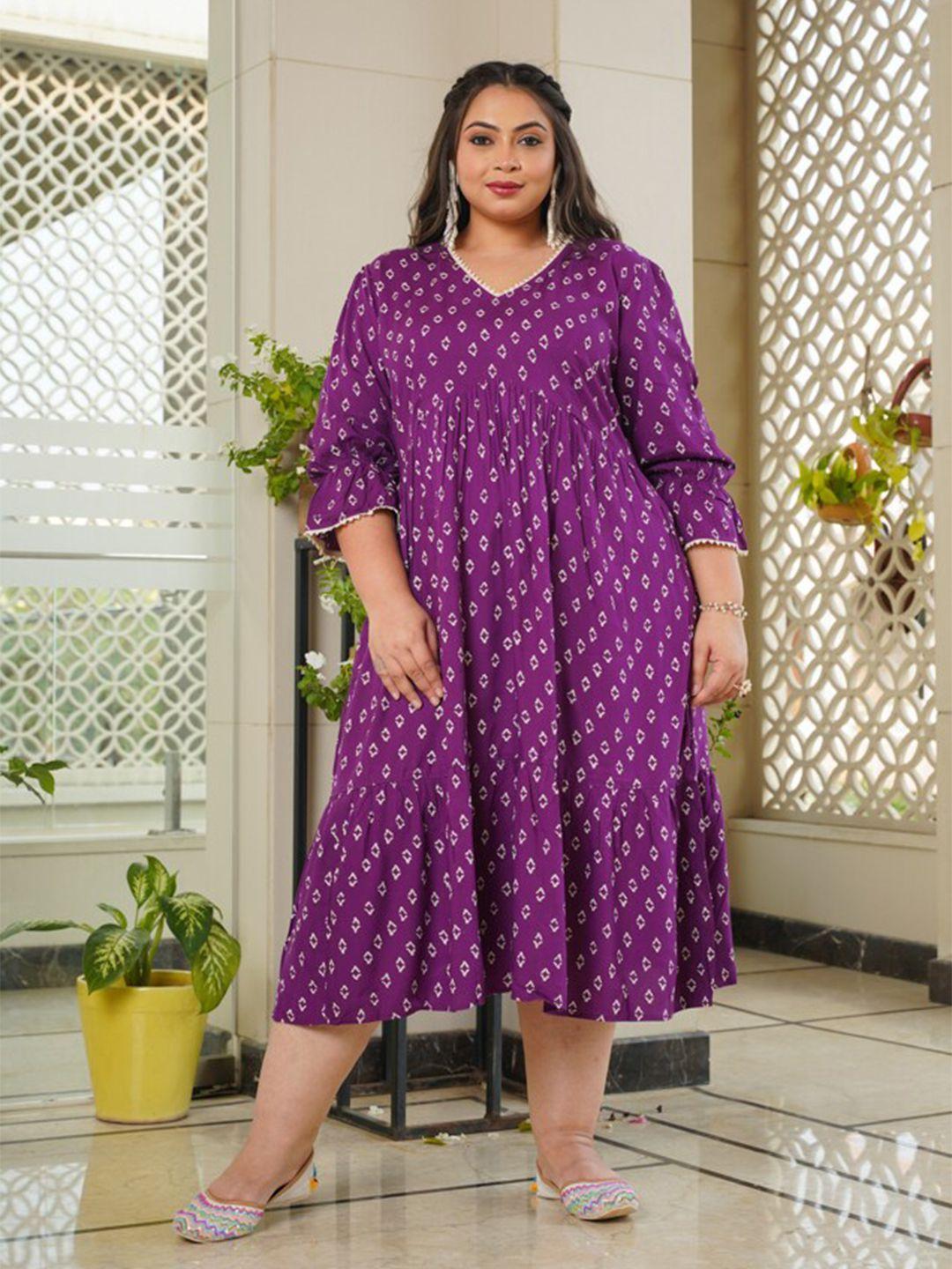 nangalia ruchira plus size purple a-line midi cotton dress