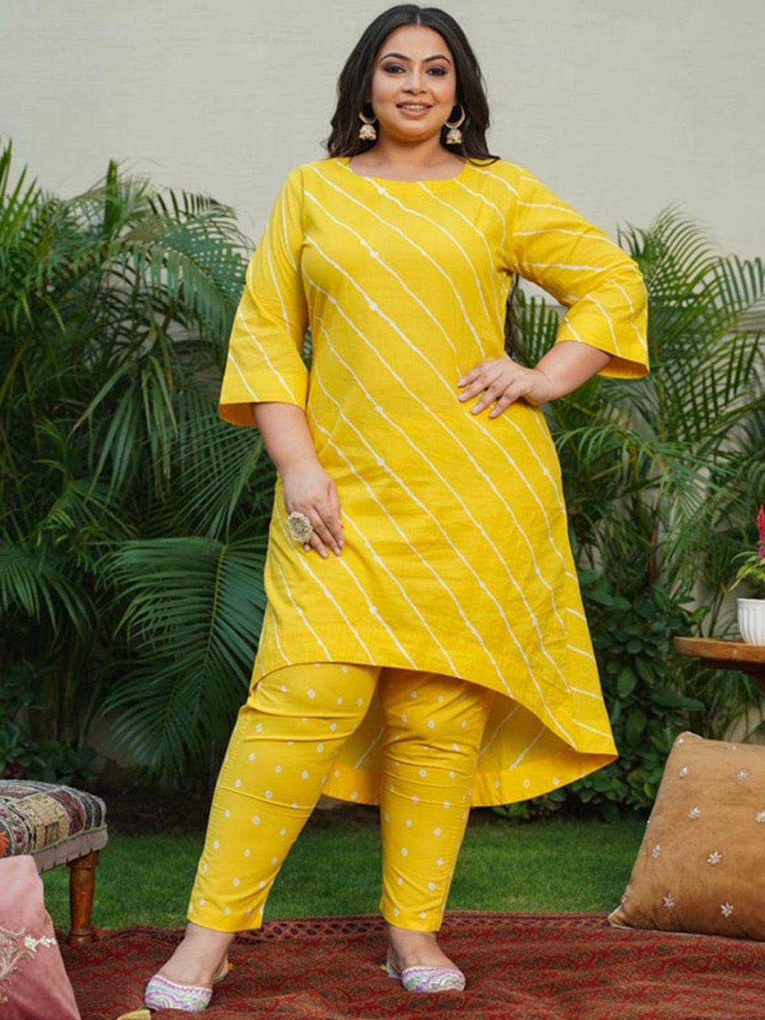 nangalia ruchira women plus size yellow pure cotton kurta with trousers