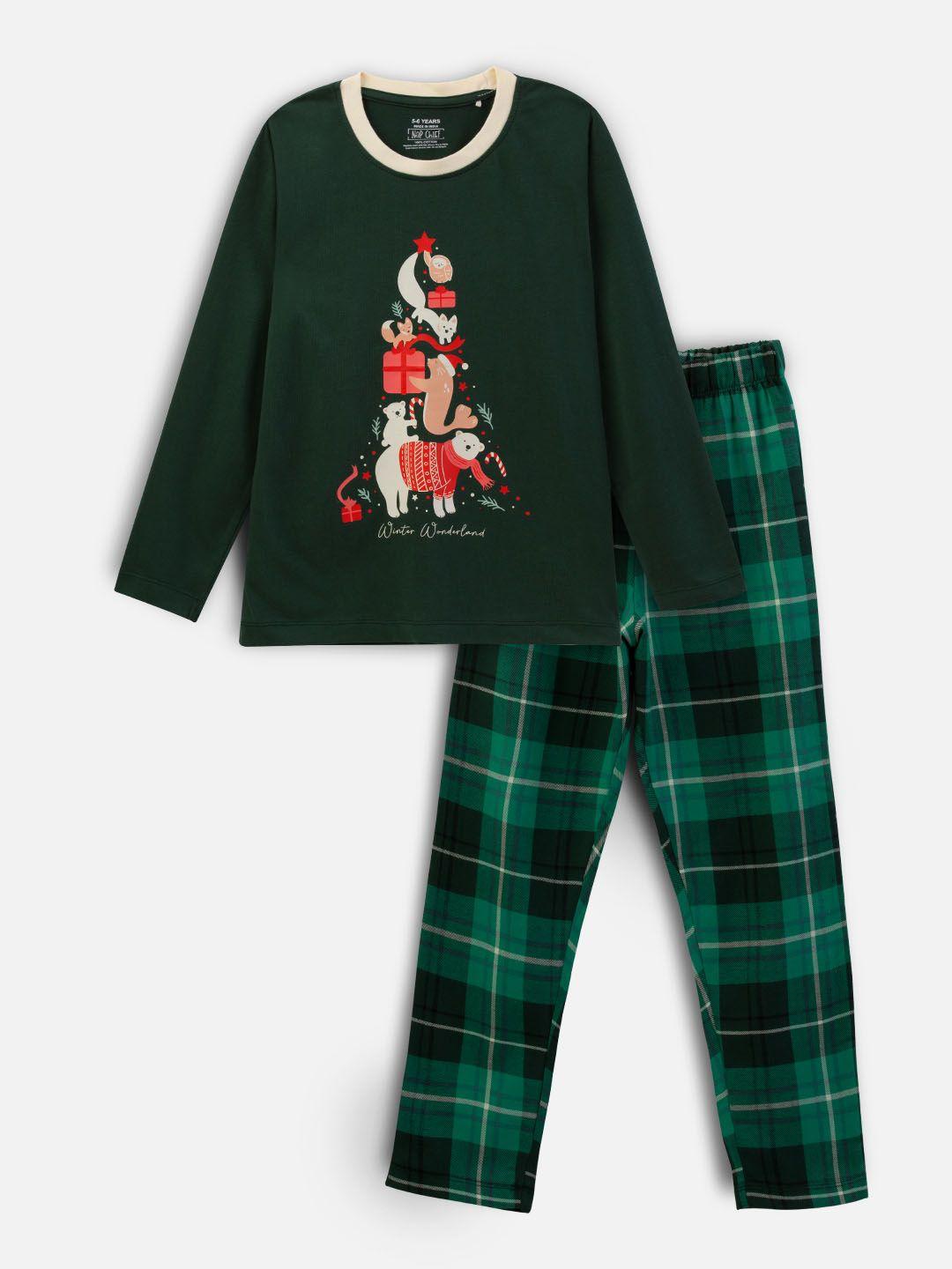 nap chief kids green printed night suit