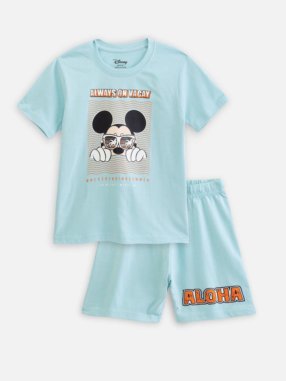 nap chief kids mickey mouse printed pure cotton t-shirt with shorts