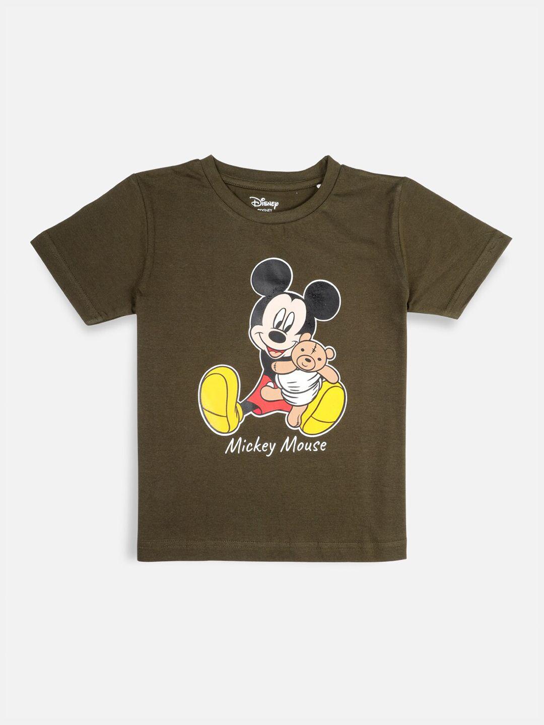 nap chief kids olive green teddy mickey slim fit pure cotton t-shirt