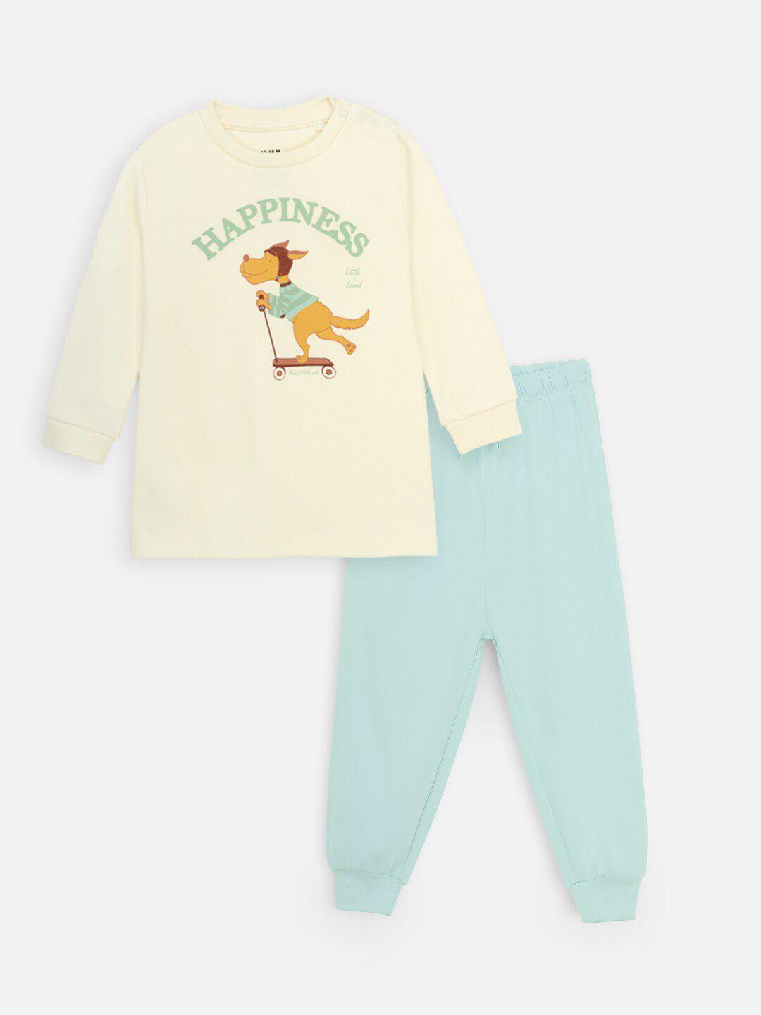 nap chief kids pure cotton happy dog tshirt & pyjama set