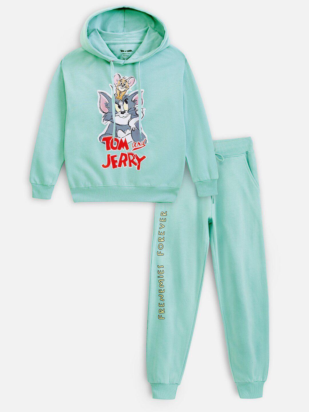 nap chief kids tom & jerry printed fleece hoodie with joggers set