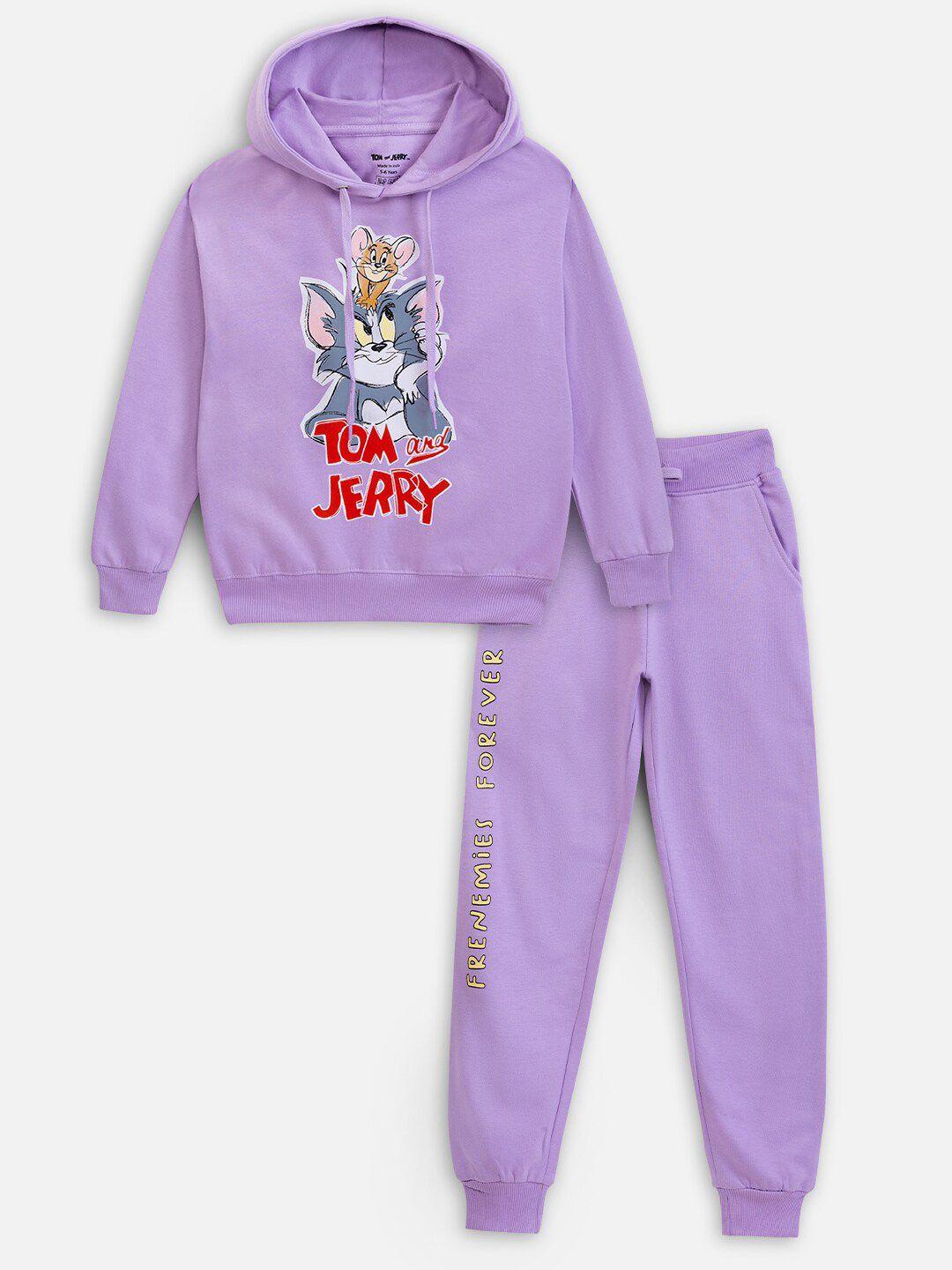 nap chief kids tom & jerry printed fleece hoodie with joggers set