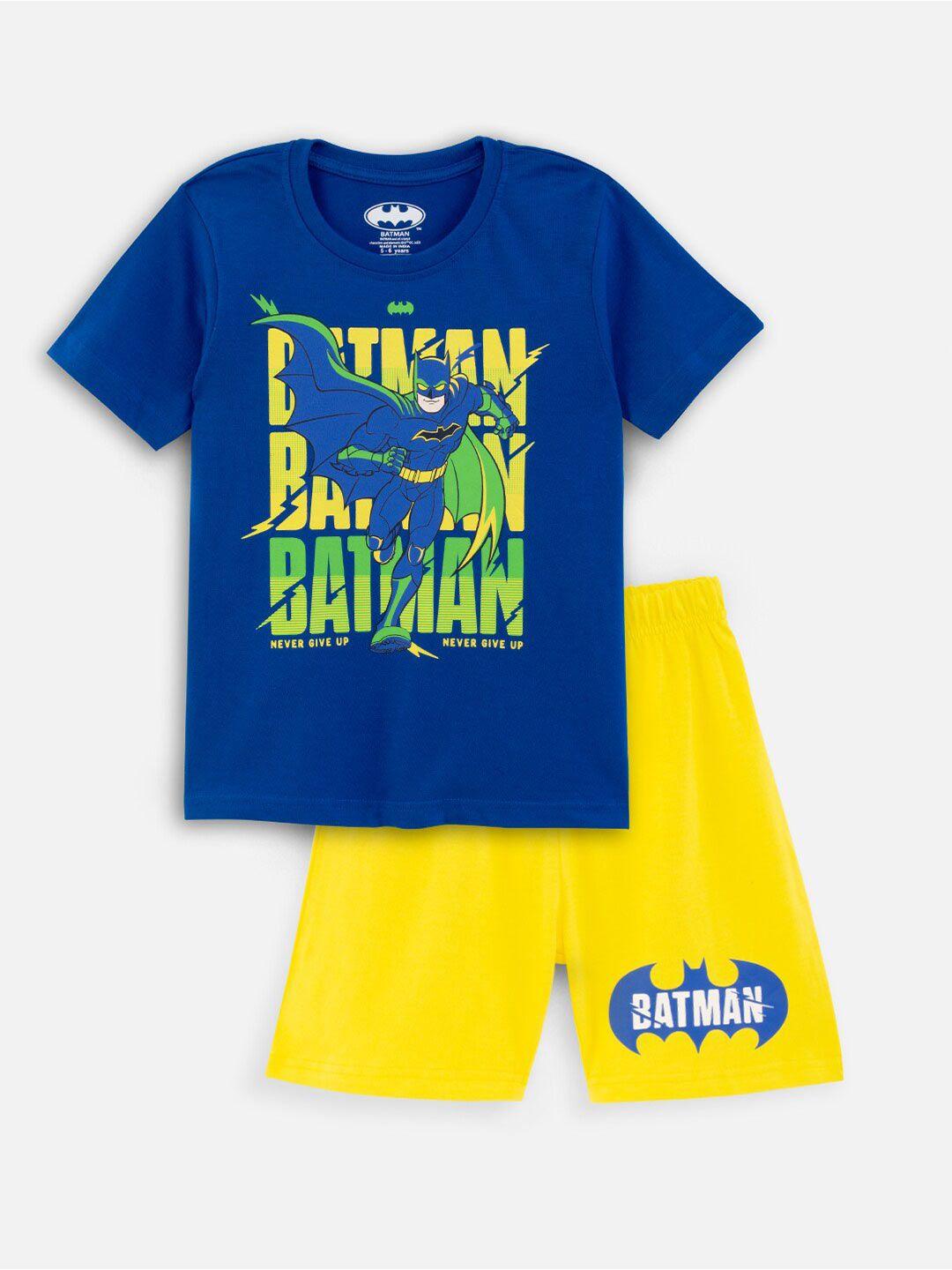 nap chief unisex kids blue & yellow printed t-shirt with shorts