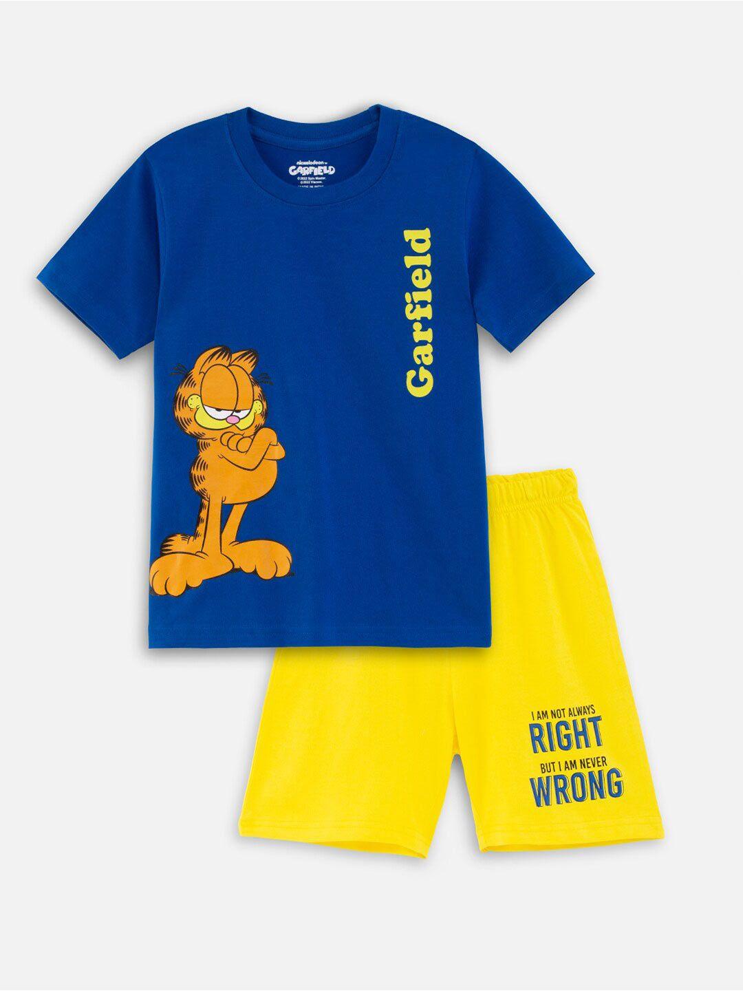 nap chief unisex kids blue & yellow printed t-shirt with shorts