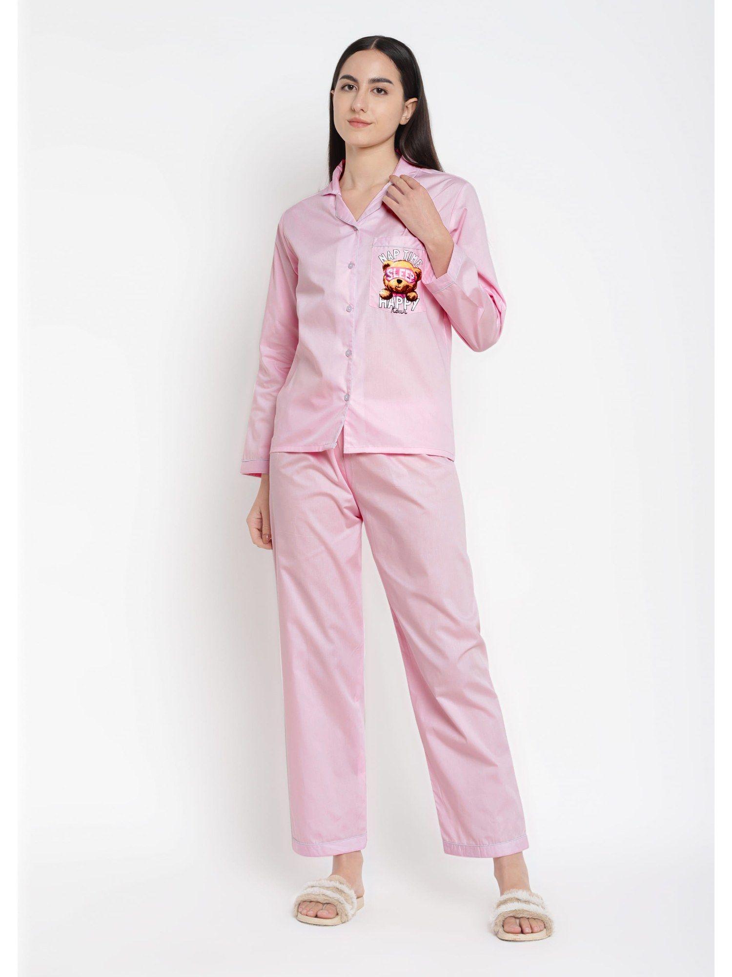 nap time pink long sleeve womens night suit (set of 2)