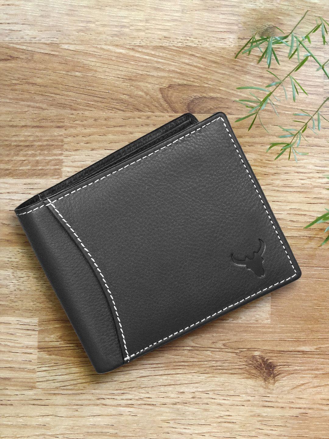 napa hide men black solid leather two fold wallet with rfid
