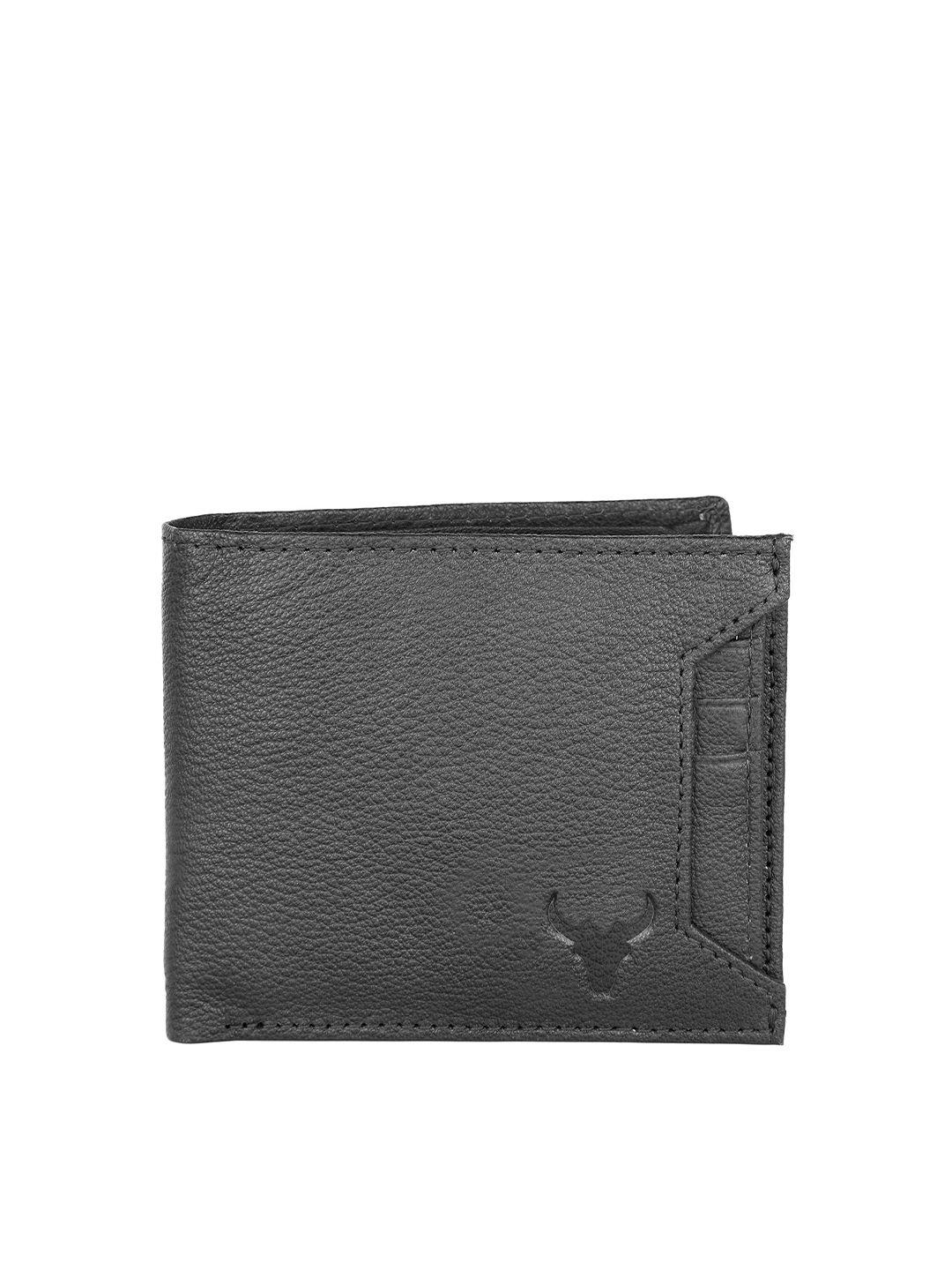 napa hide men black solid leather two fold wallet with rfid