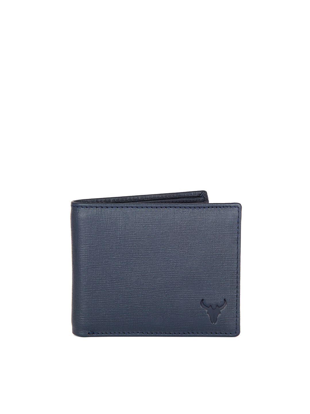 napa hide men blue leather rfid solid two fold wallet