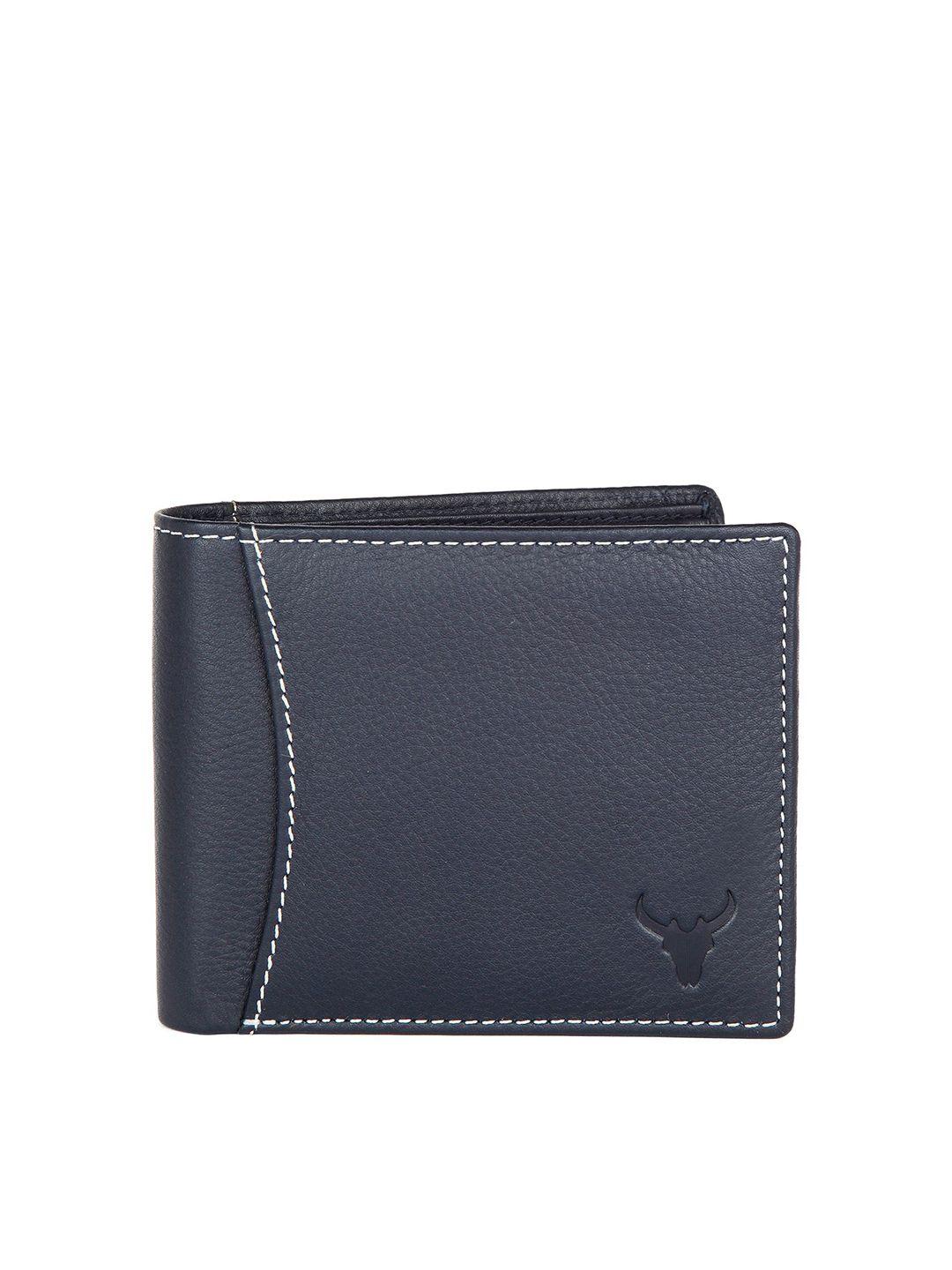 napa hide men blue solid two fold wallet