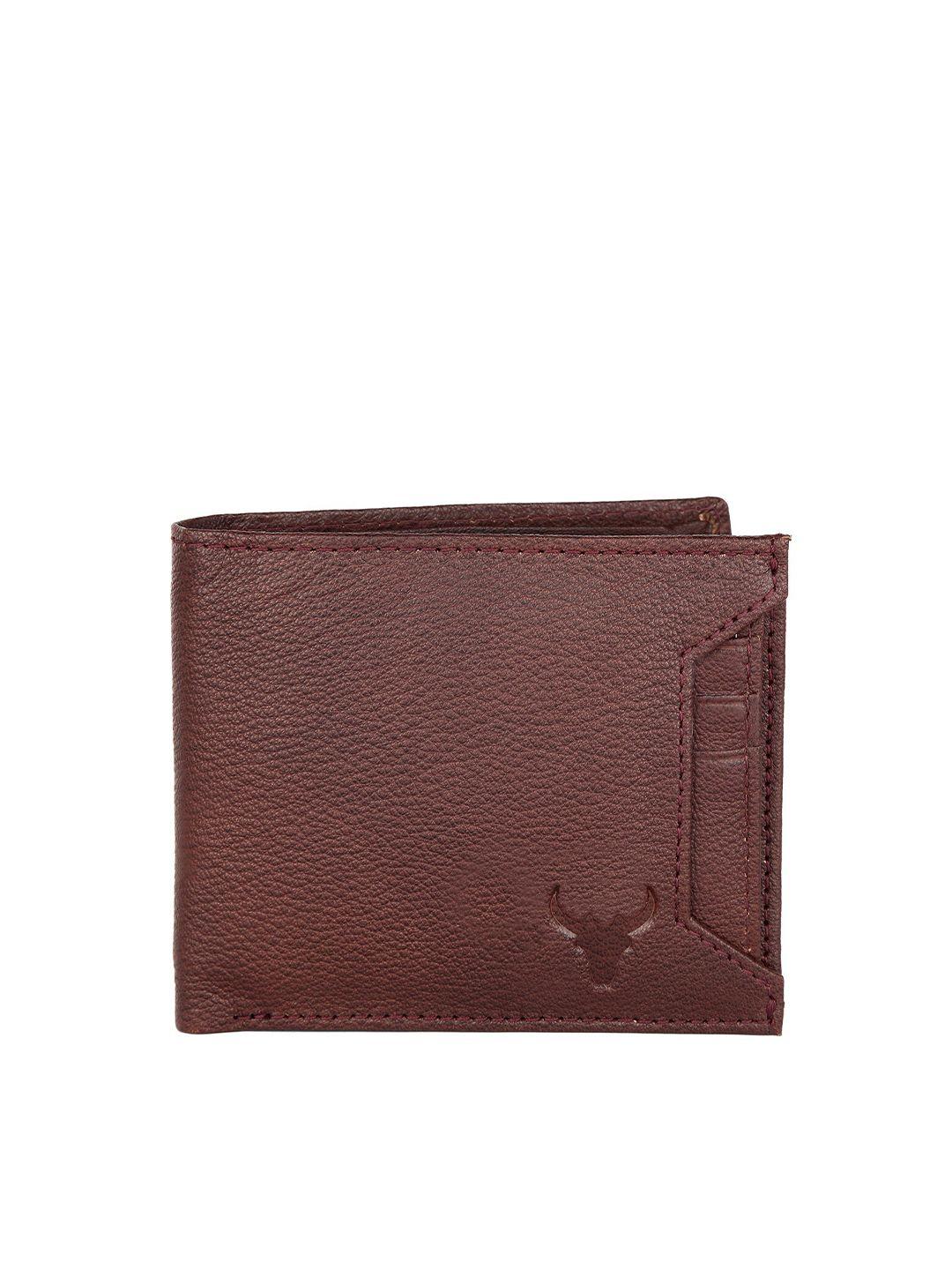 napa hide men maroon solid leather two fold wallet with rfid