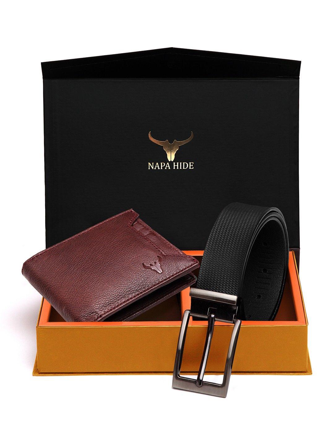 napa hide men rfid protected genuine high quality leather wallet & belt gift set