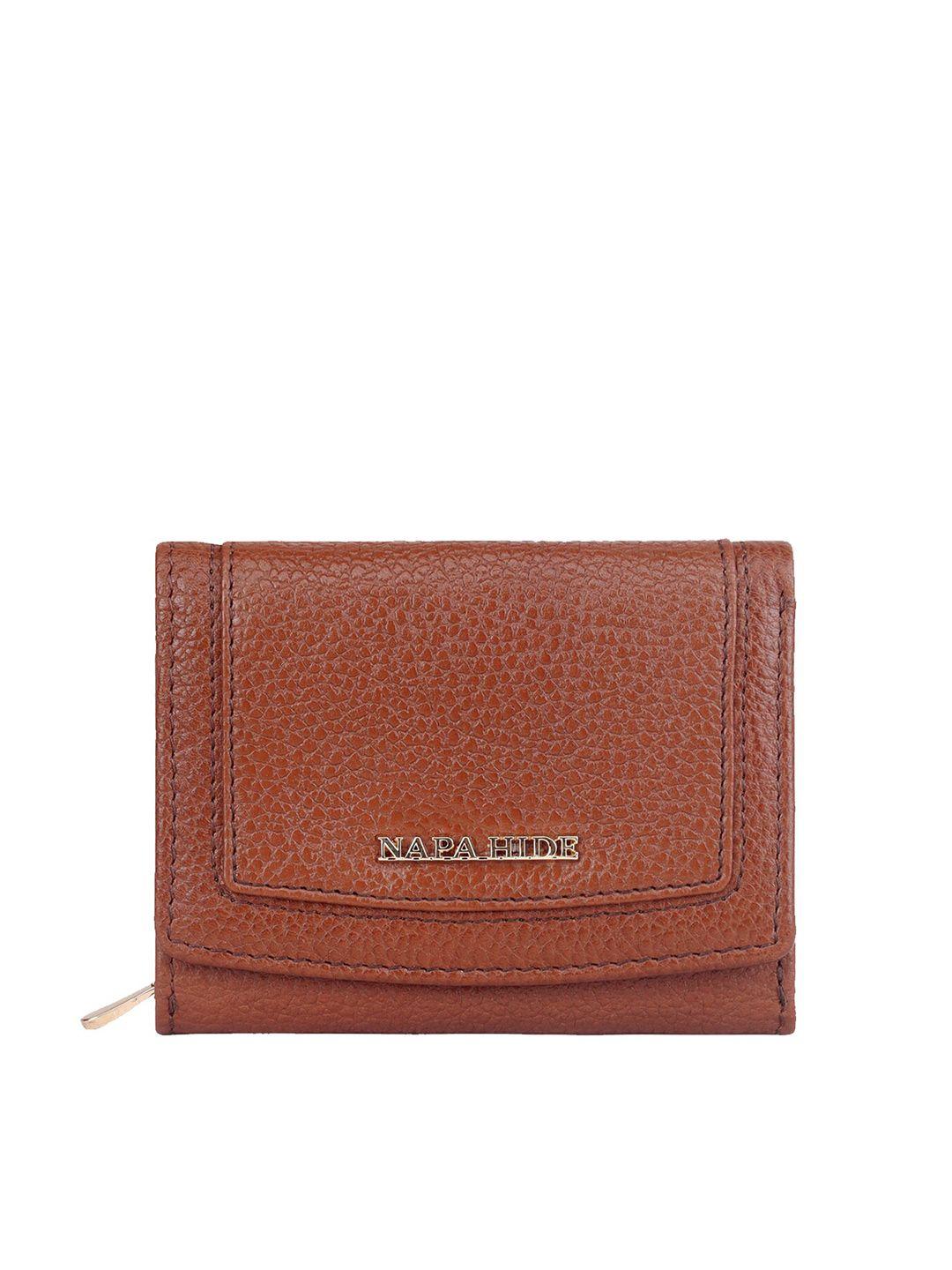 napa hide textured leather three fold wallet