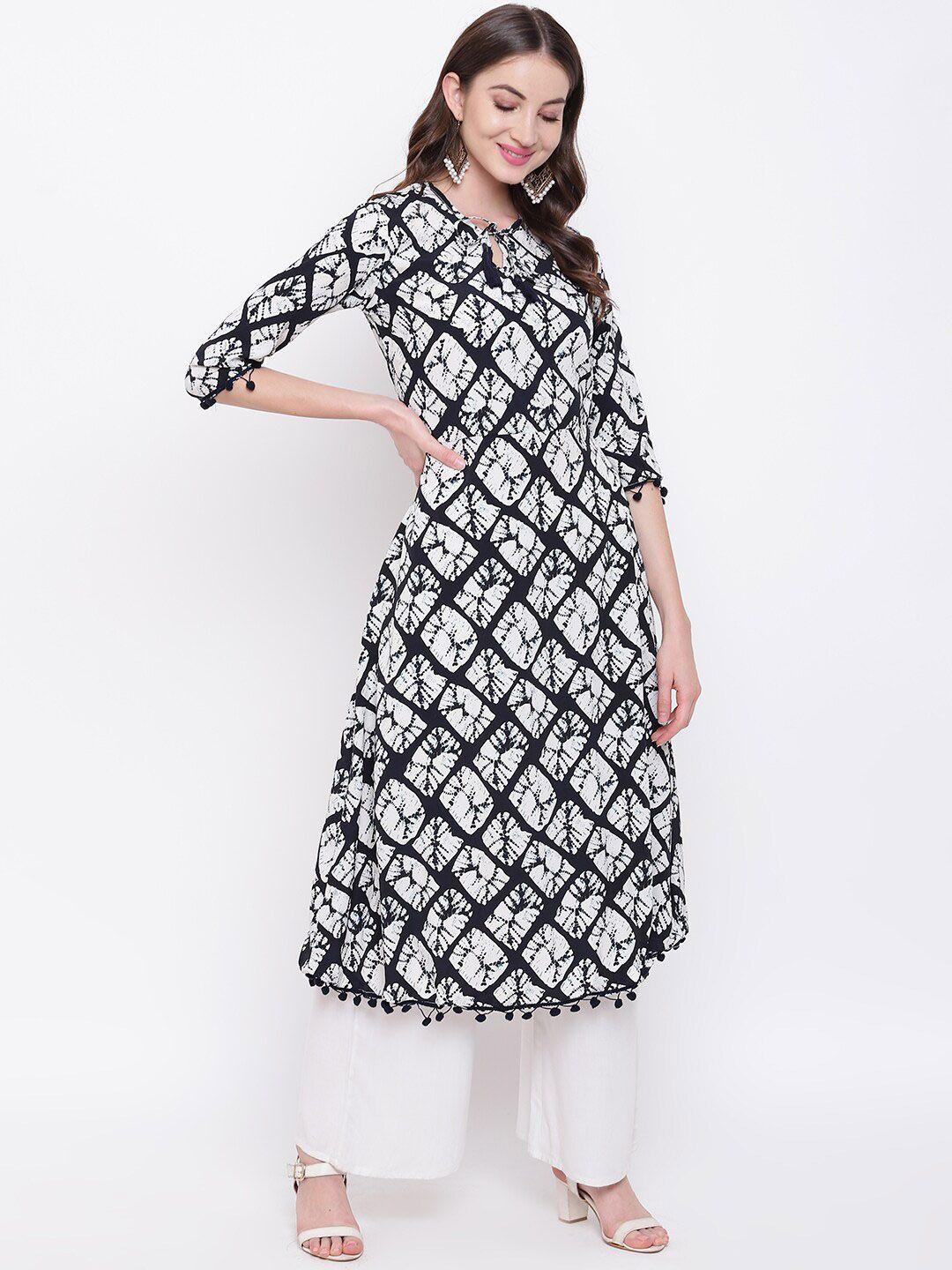 napra abstract printed tie-up neck a-line kurta