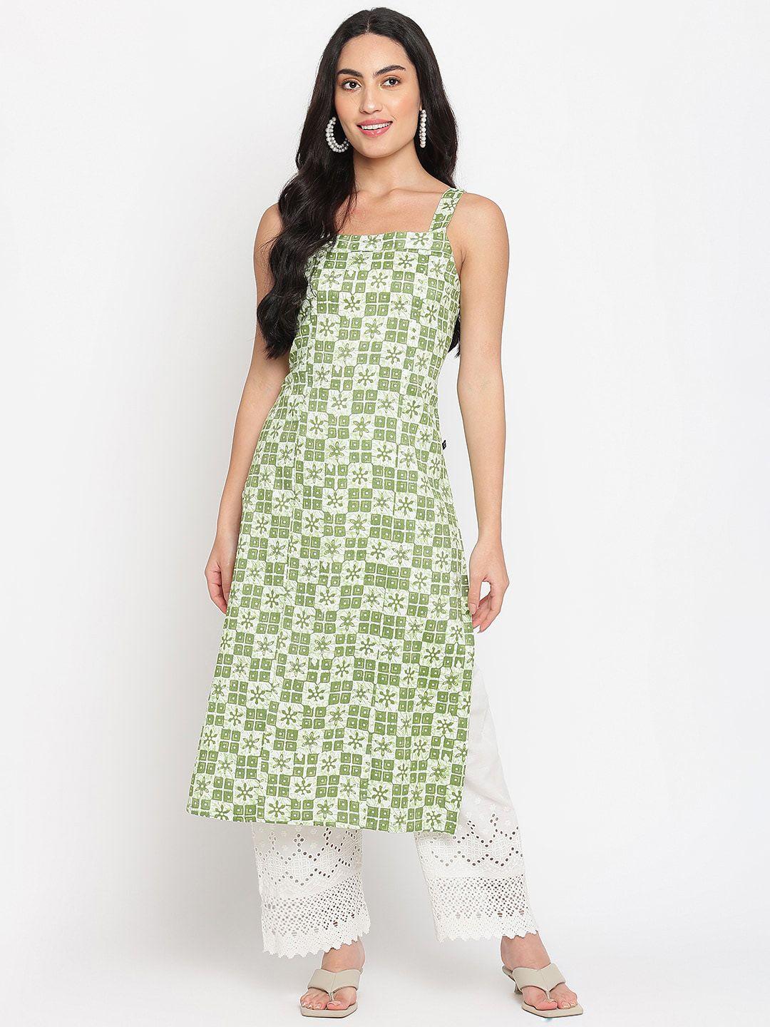 napra ethnic motif printed sleeveless straight kurta