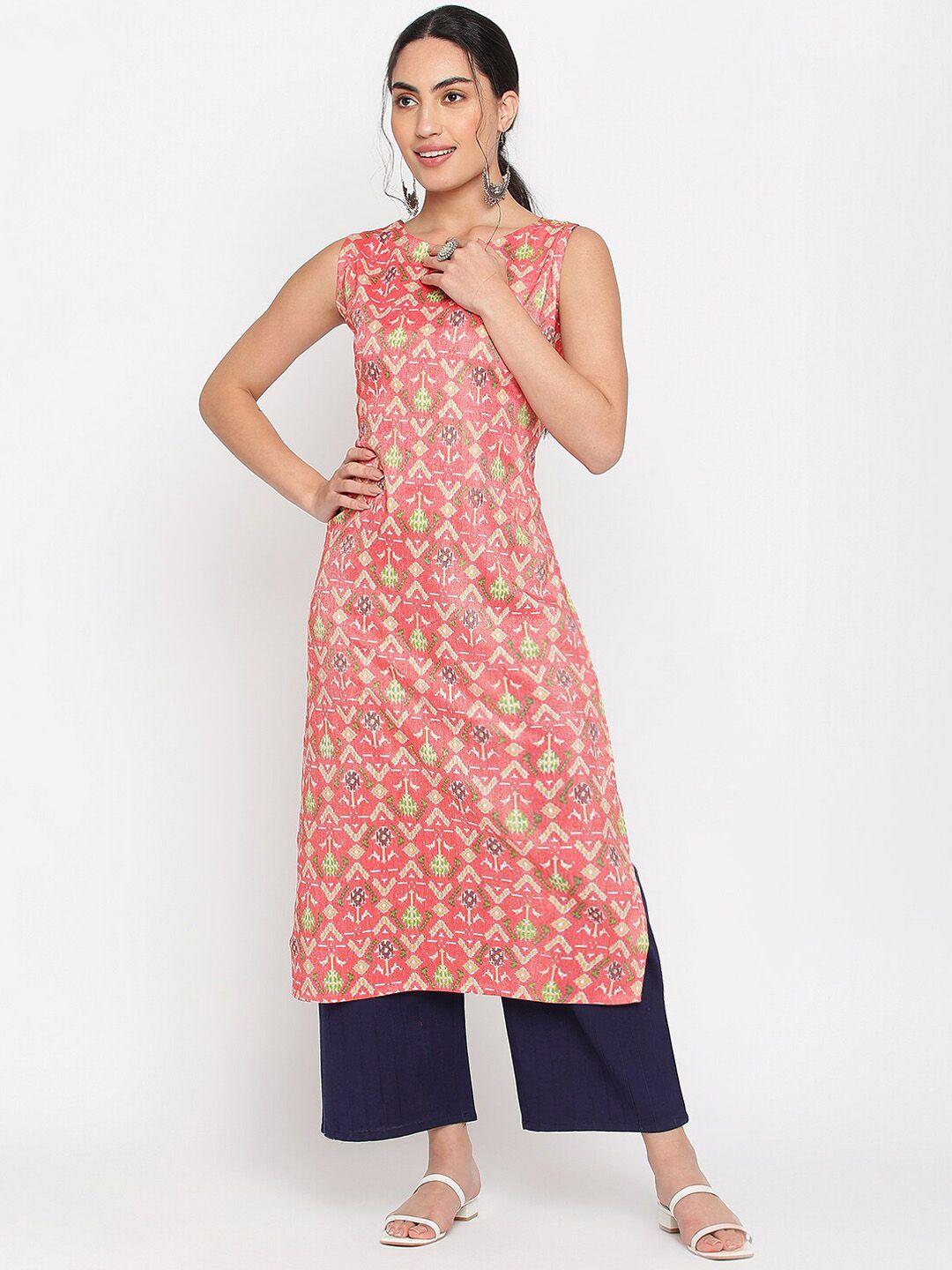 napra ethnic motifs printed round neck pure cotton kurta