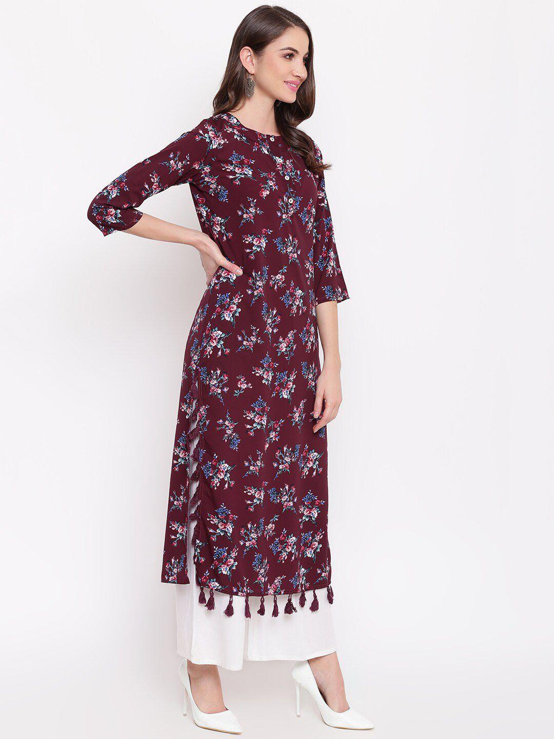 napra floral printed tasselled detail boat neck kurta