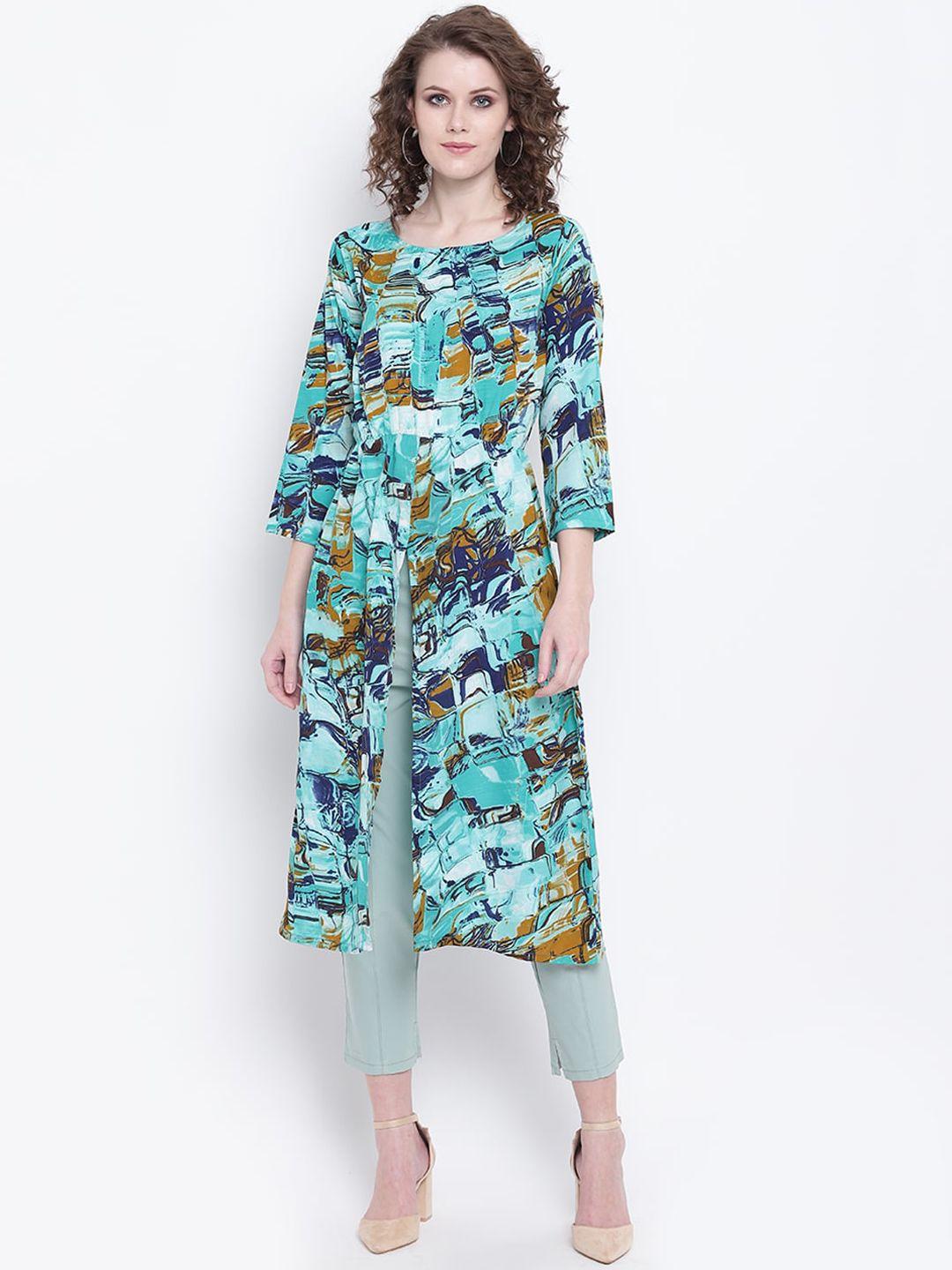 napra women blue printed crepe kurta