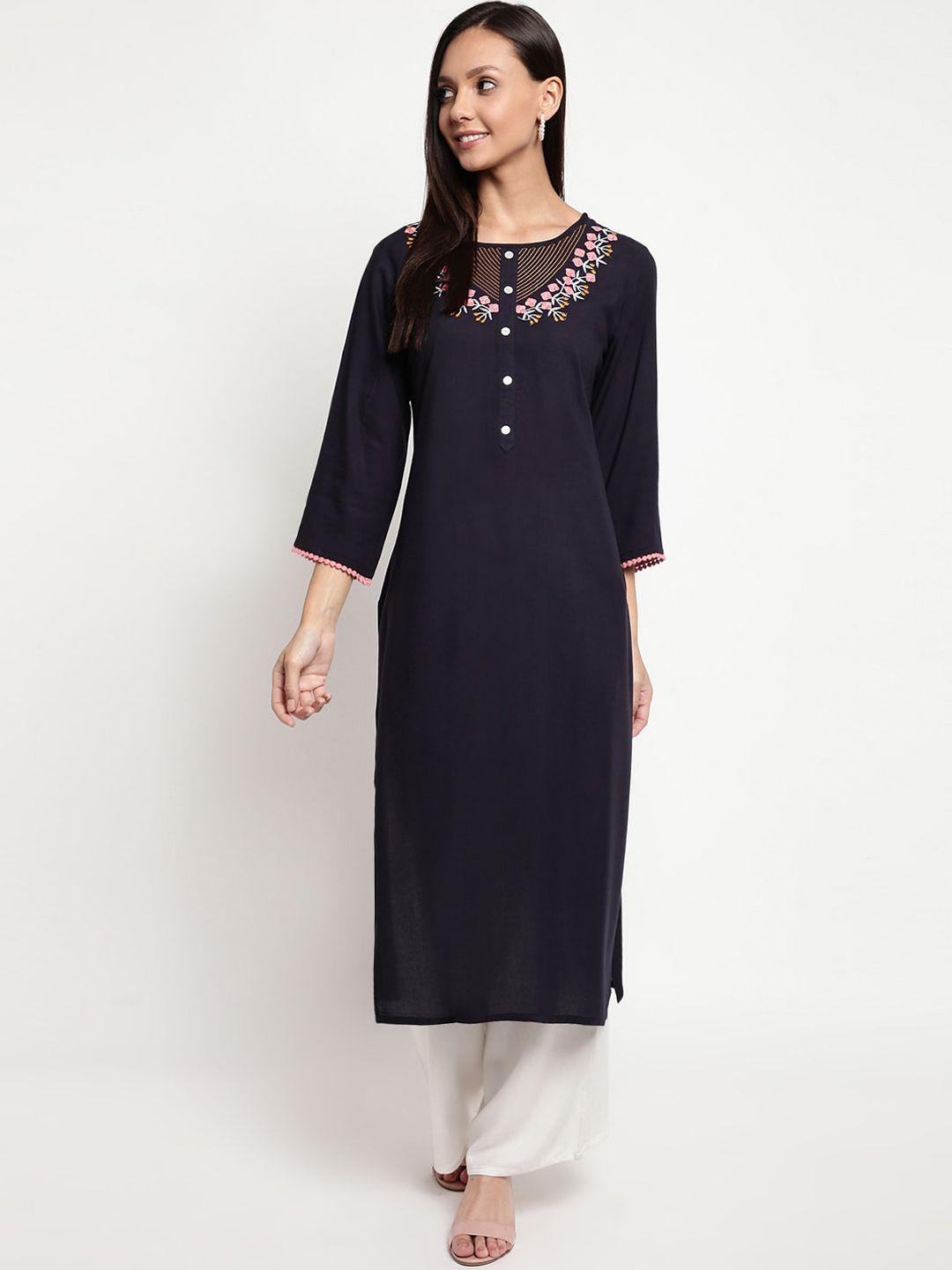 napra women blue thread work kurta