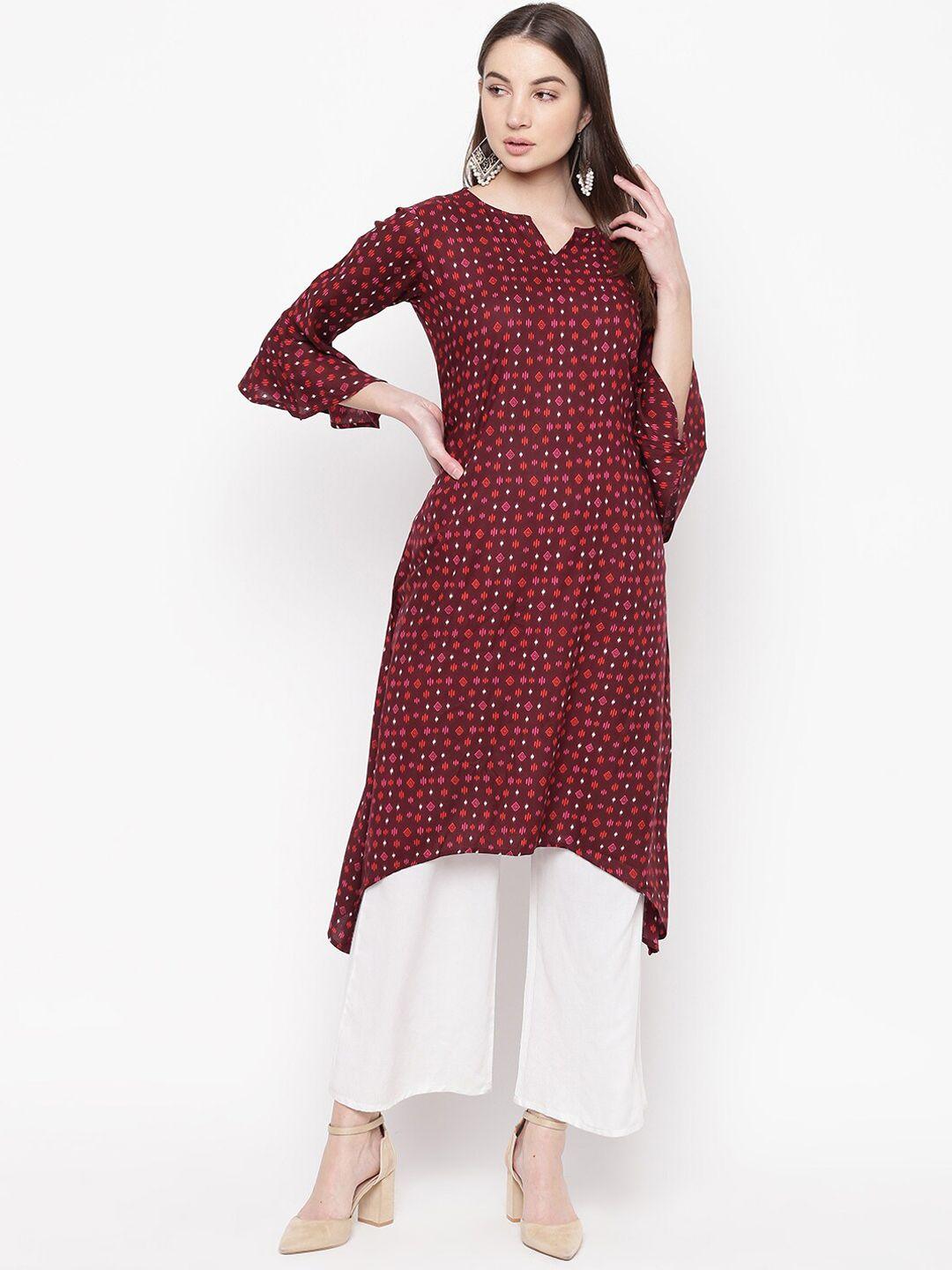 napra women maroon printed kurta with palazzos