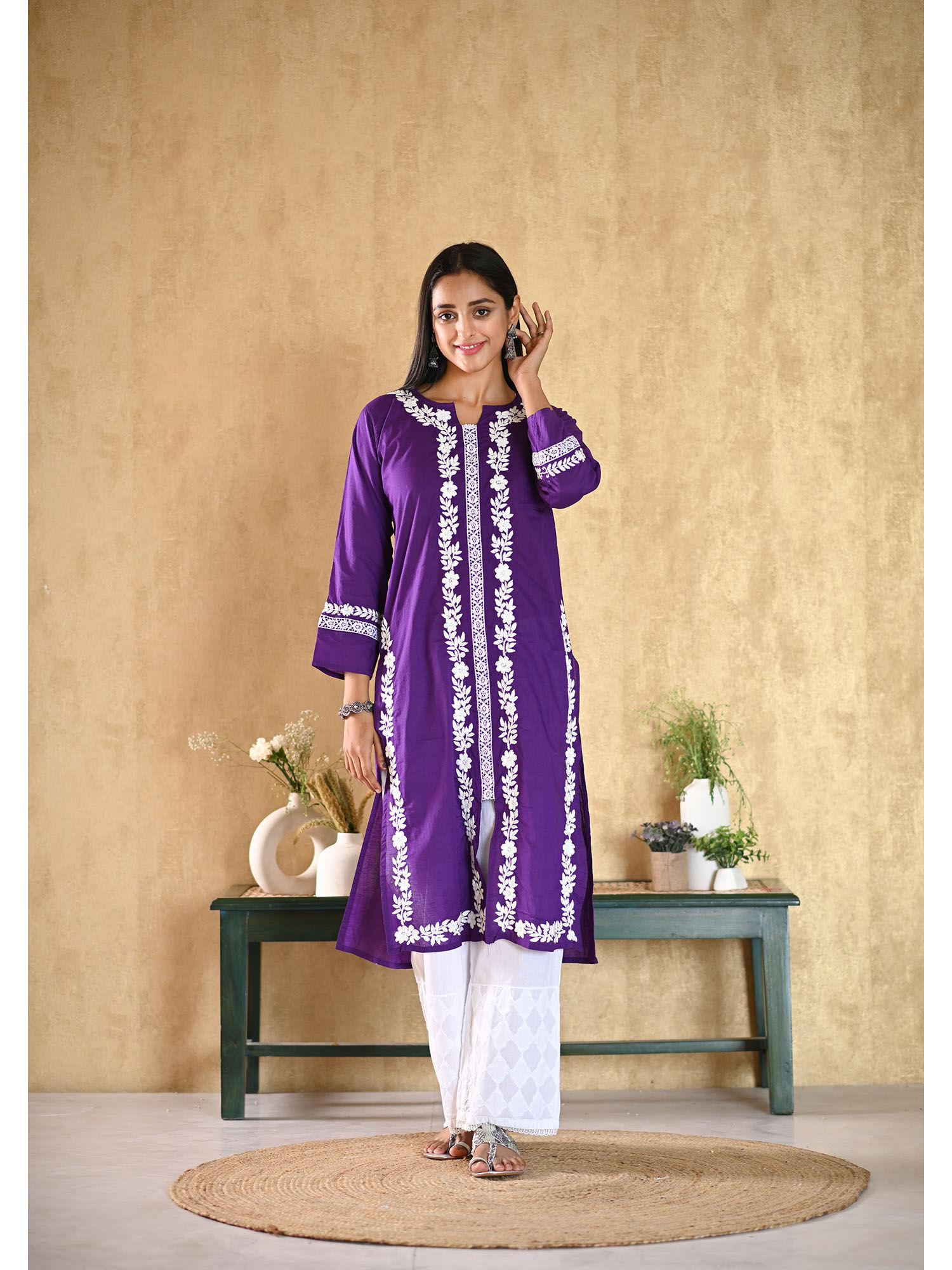 nargis chikankari cotton straight kurta