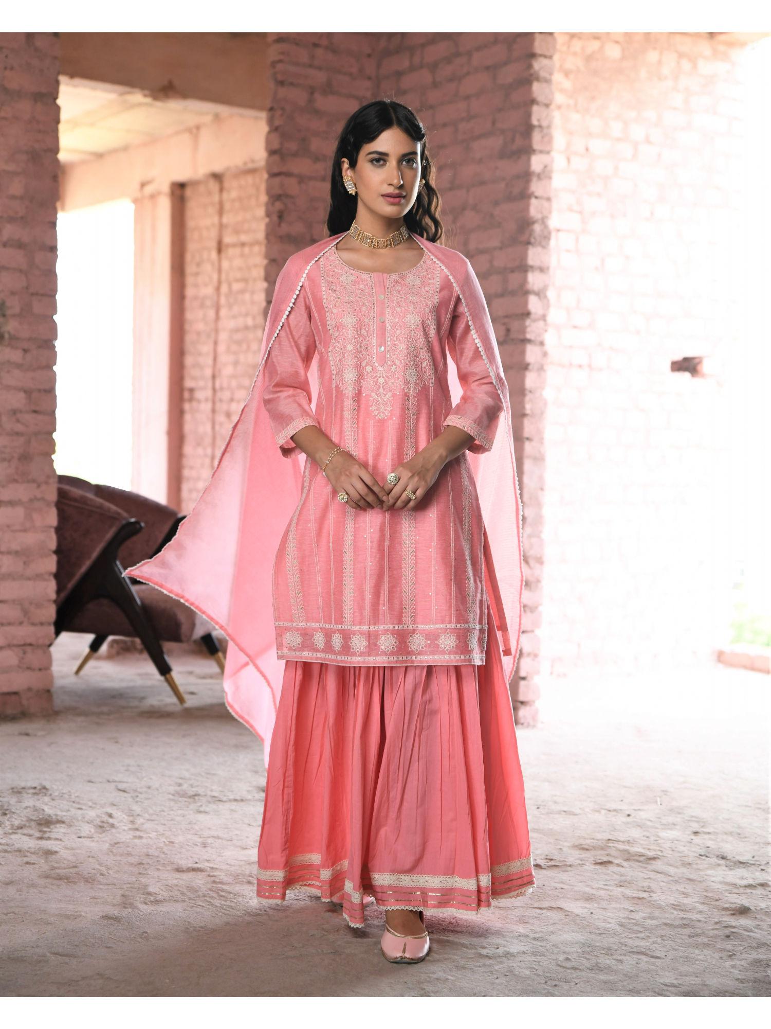 nargis pink kurta sharara (set of 3)