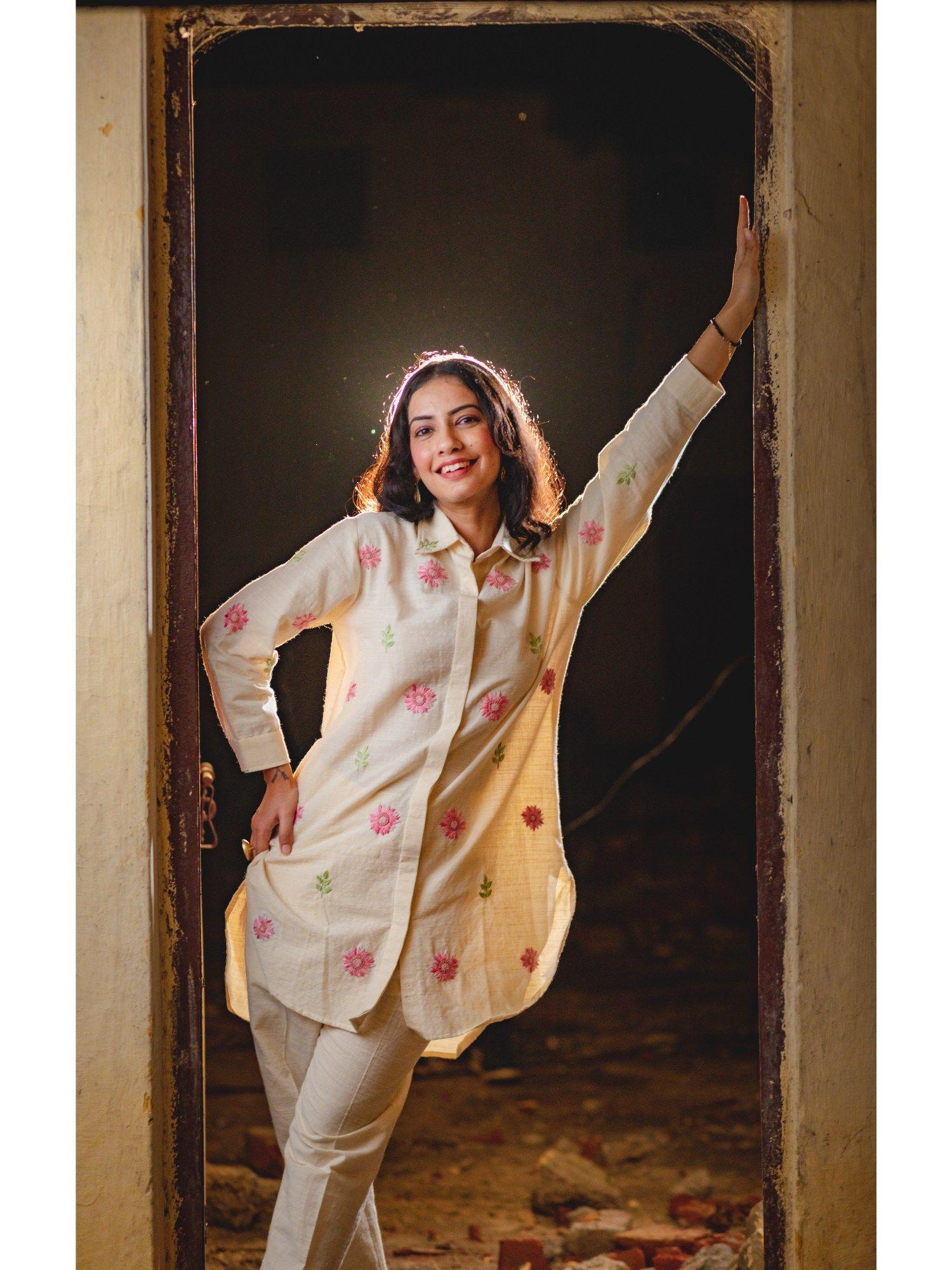 nargis shirt with floral hand embroidery