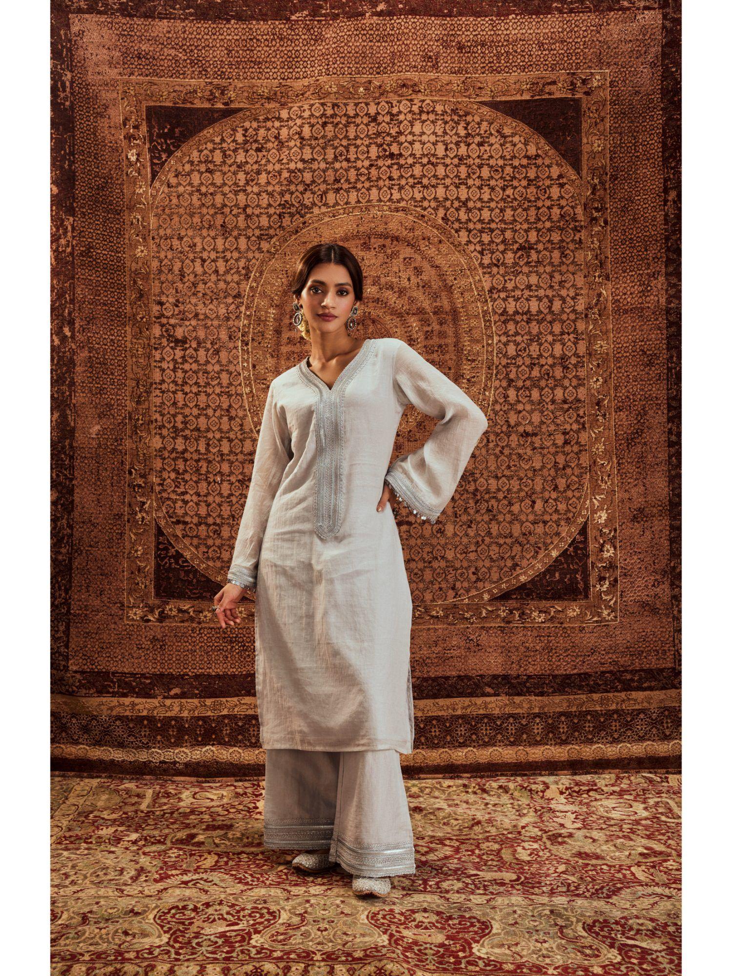 nargis silver kurta with palazzo (set of 2)