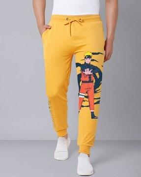 naruto print joggers with drawstring waist