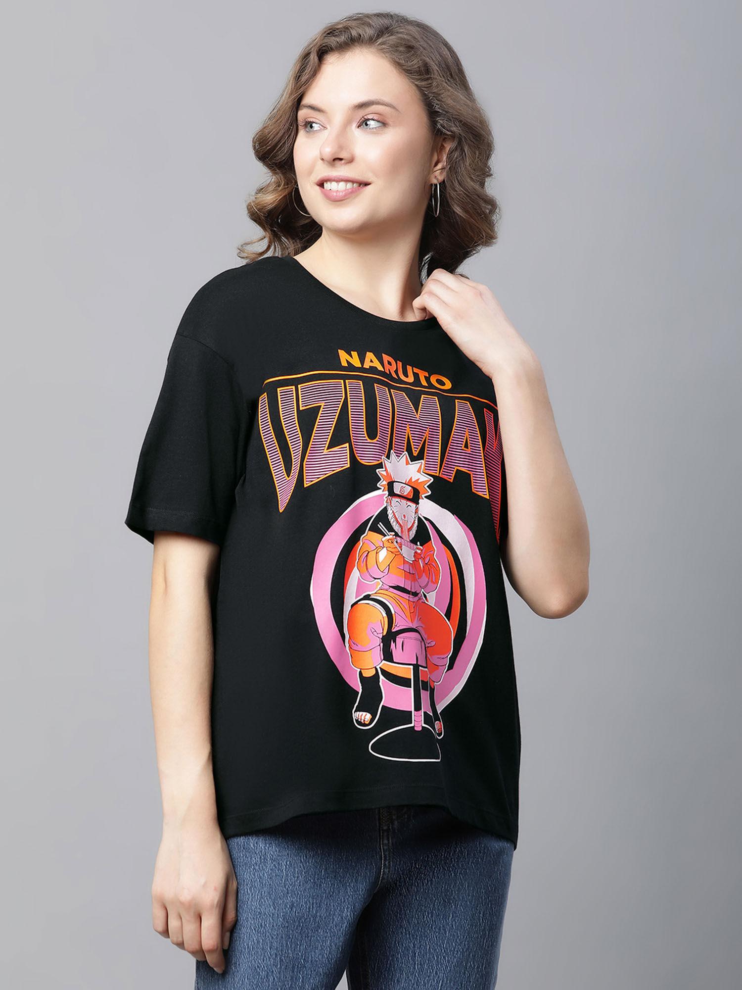 naruto printed black t-shirt for women