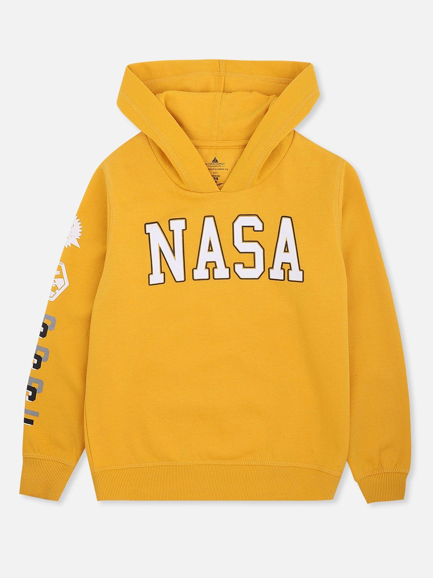 nasa printed yellow hoodie for boys