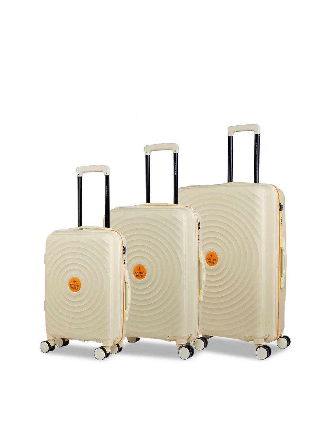nasher miles goa pack of 3 cream  textured trolley bag