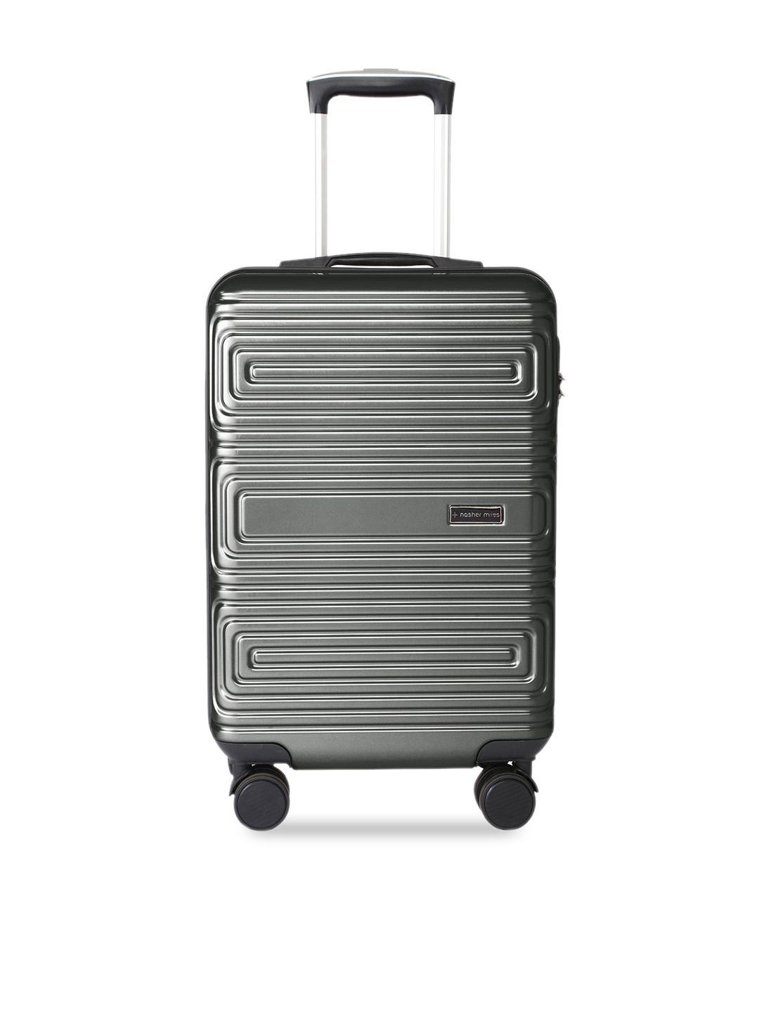 nasher miles grey textured hard-sided cabin trolley bag