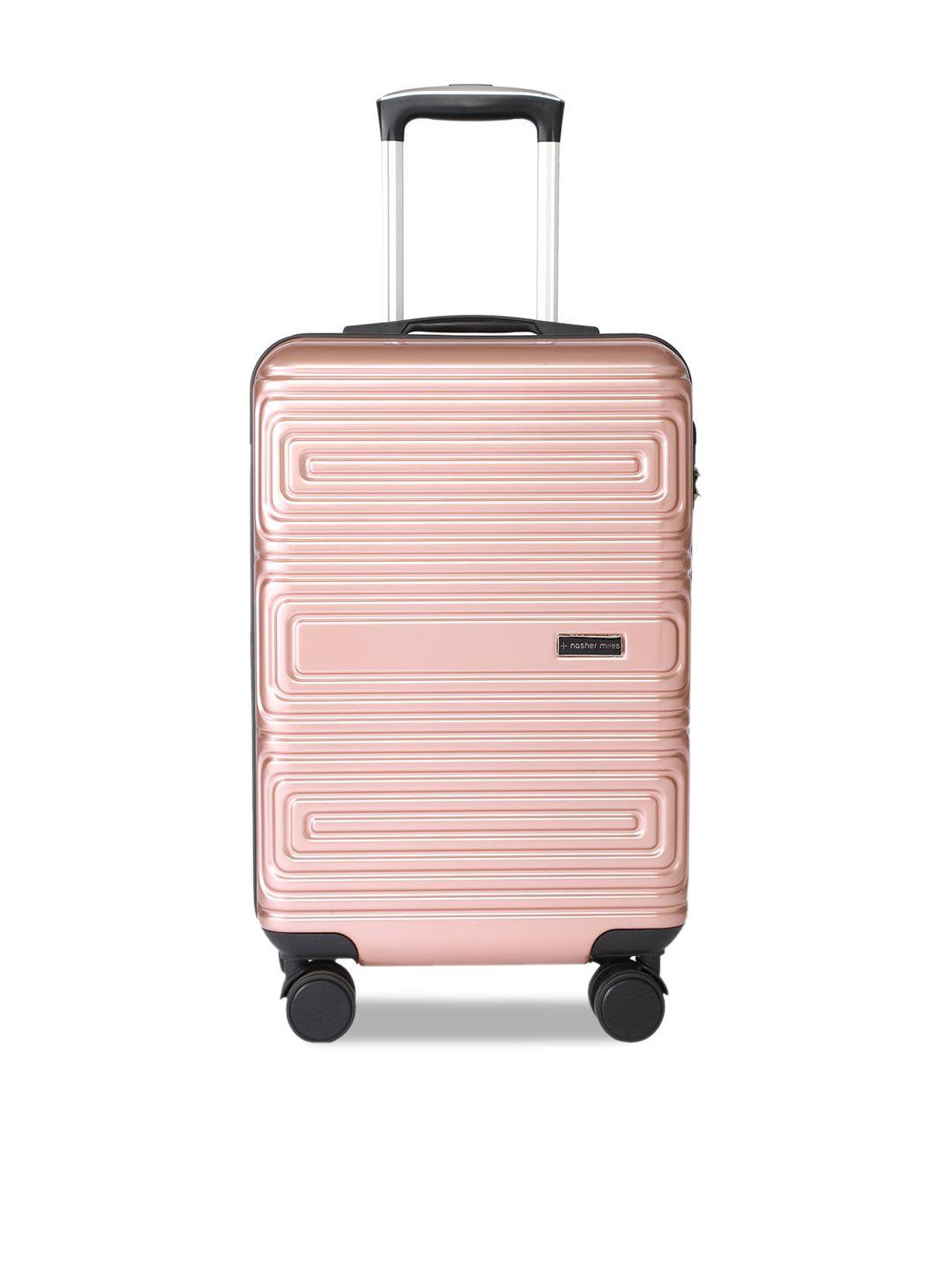 nasher miles pink textured hard-sided cabin trolley bag