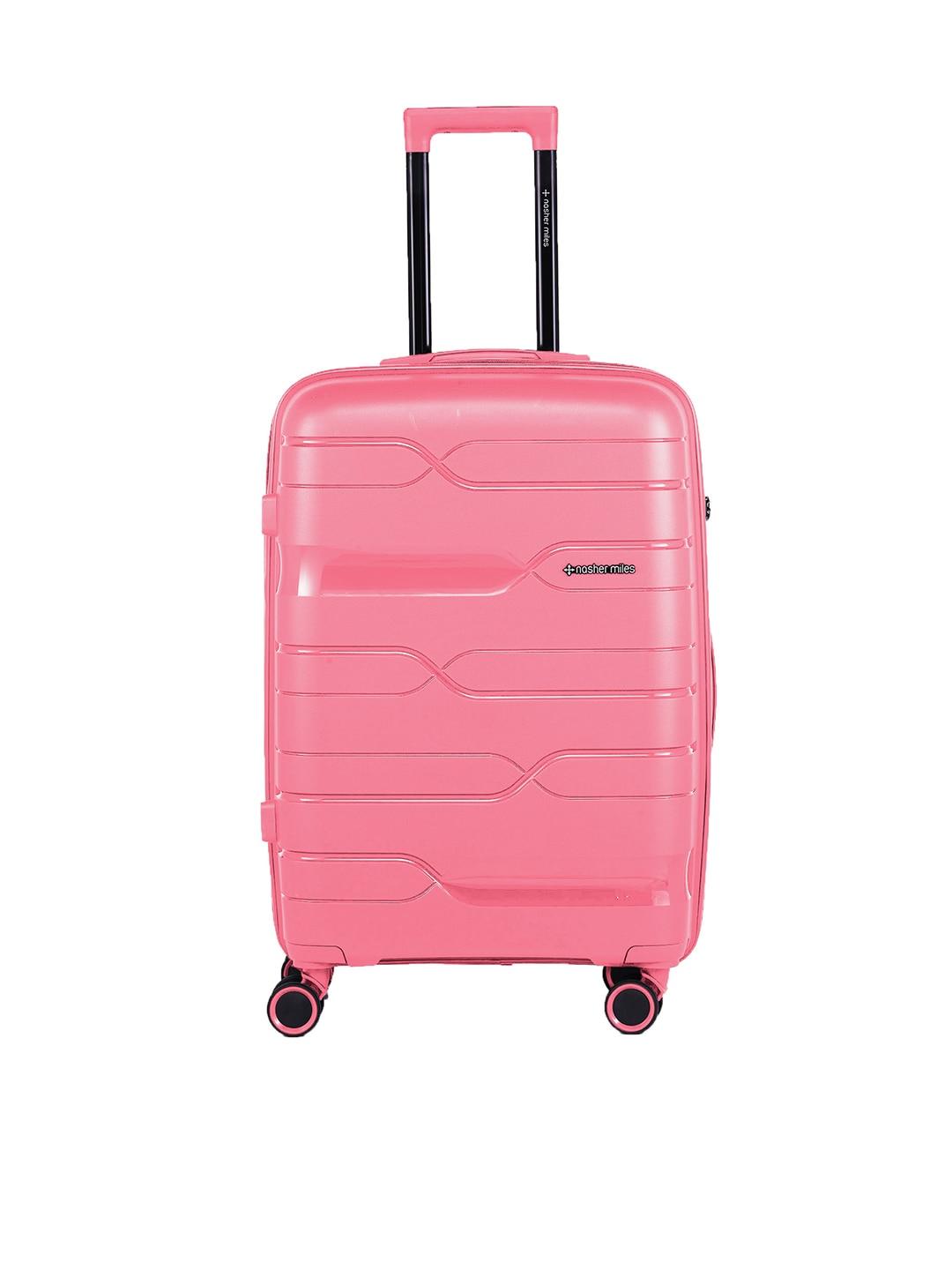 nasher miles pink textured hard-sided medium trolley suitcase