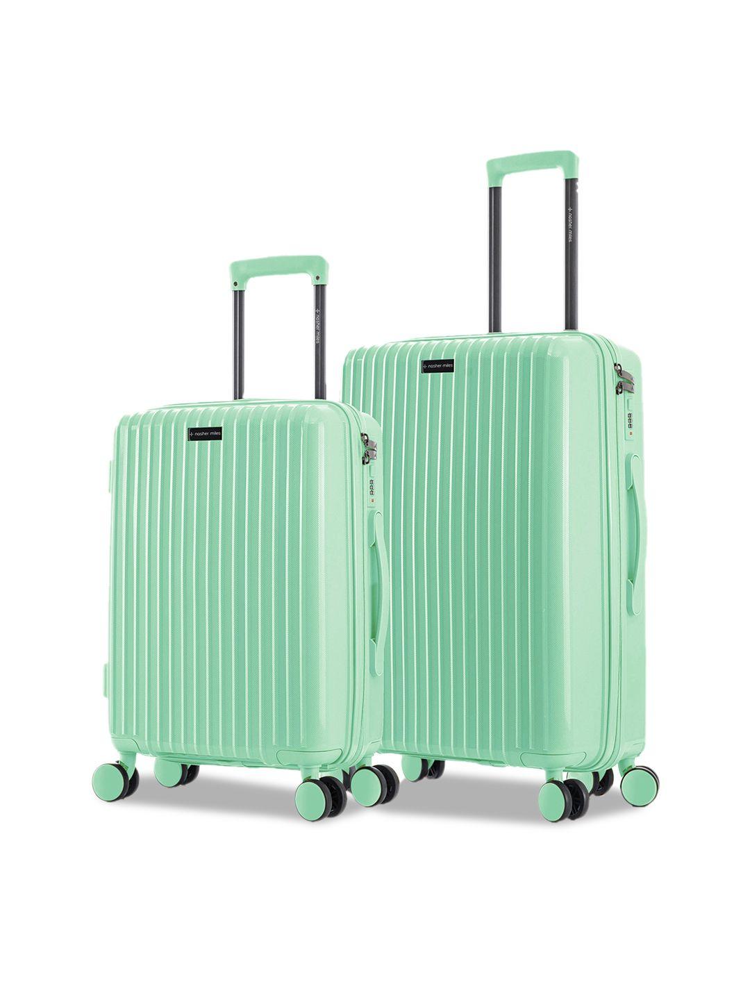 nasher miles set of 2 green textured hard sided trolley bags