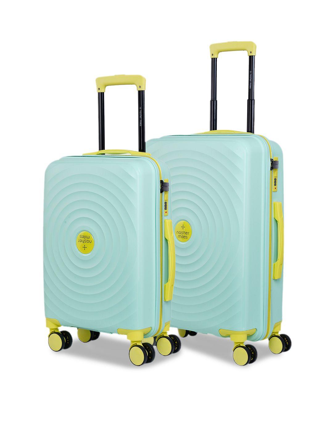 nasher miles set of 2 green textured hard-sided trolley bags