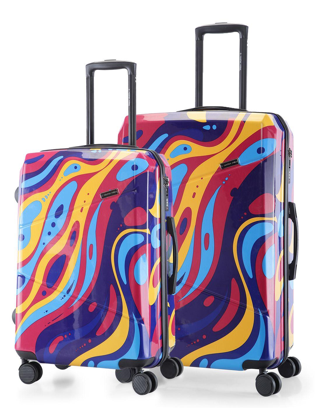 nasher miles set of 2 pink & blue printed hard-sided trolley bags
