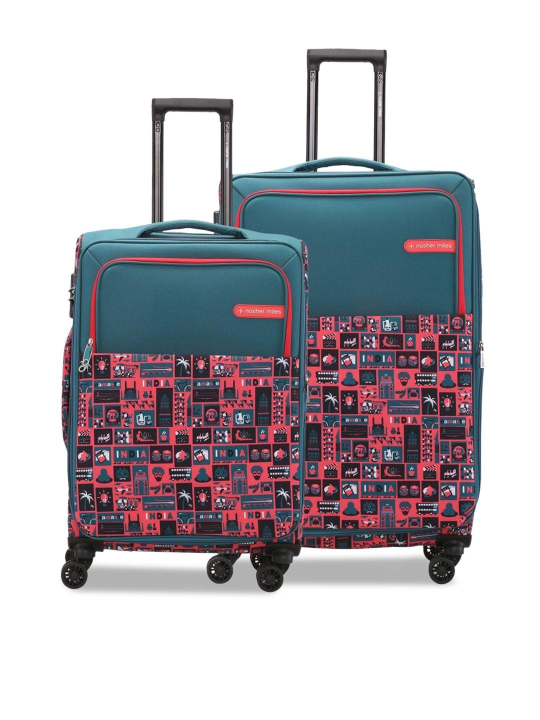 nasher miles set of 2 printed soft-sided trolley suitcases