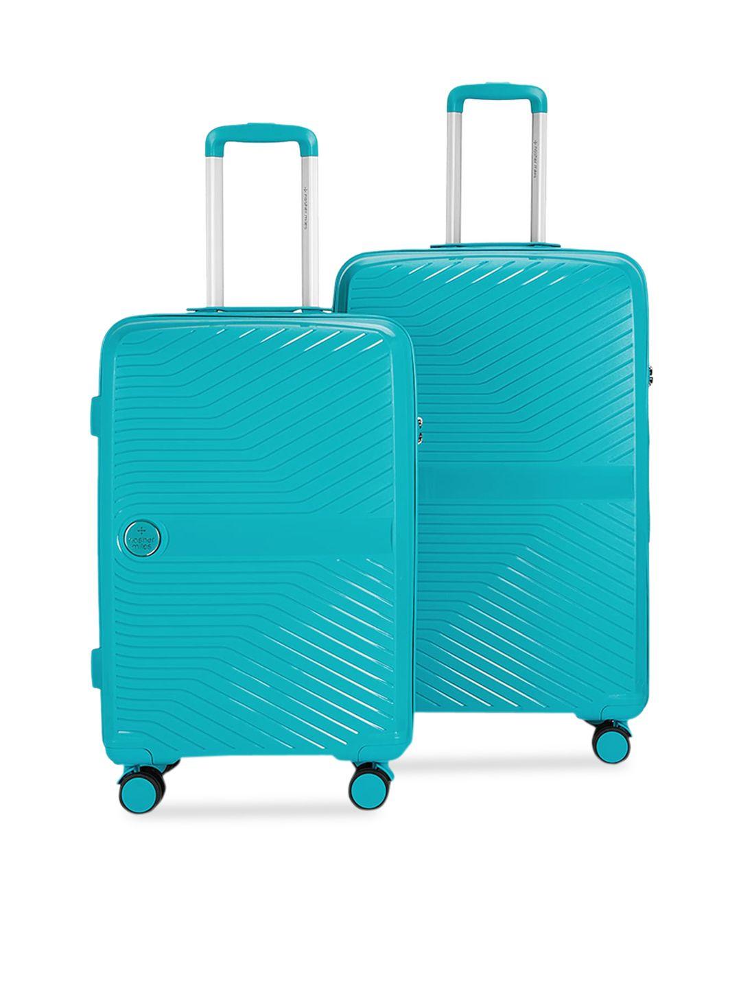 nasher miles set of 2 teal blue textured hard-sided trolley bags