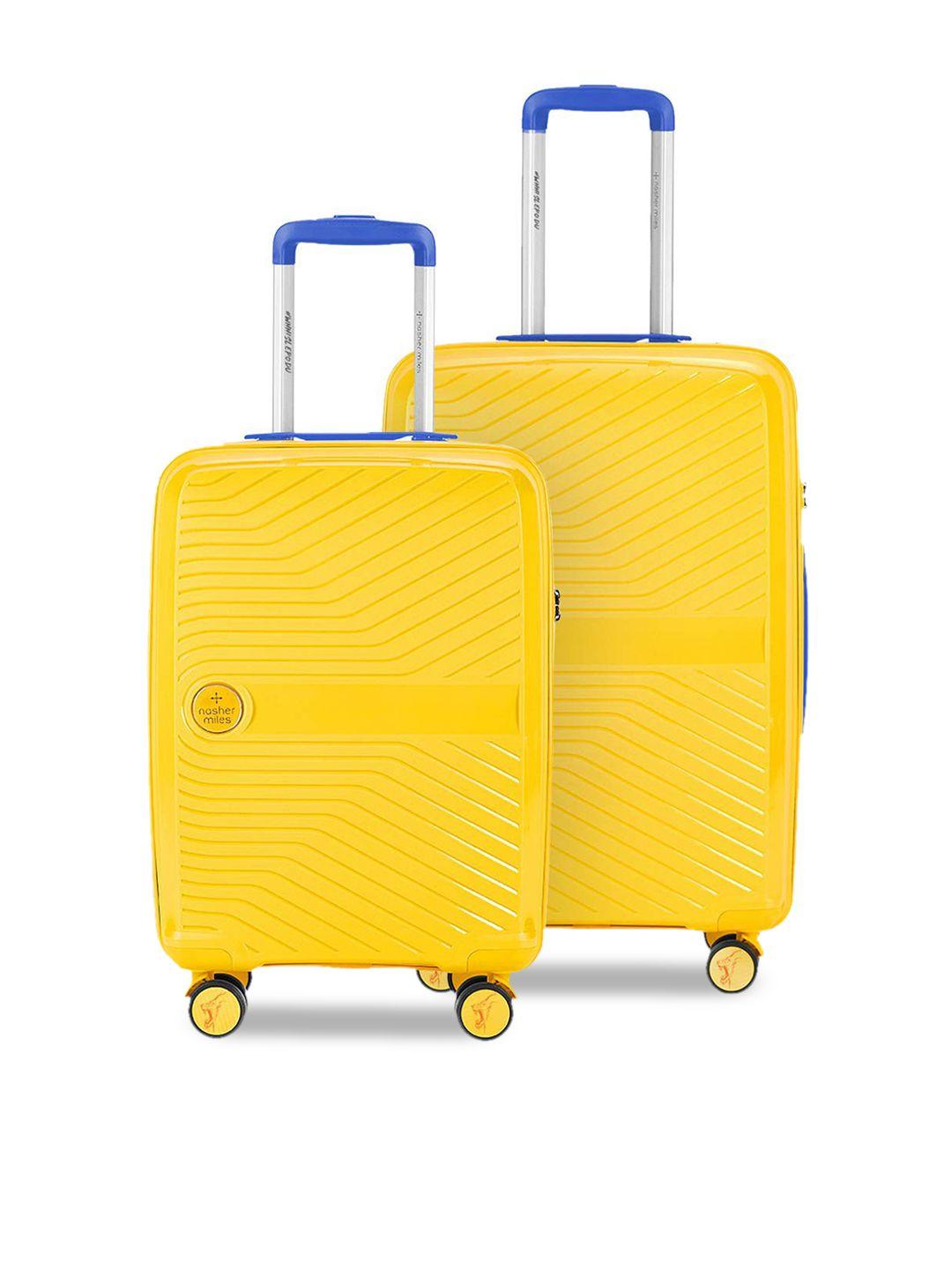 nasher miles set of 2 yellow textured hard sided trolley bags