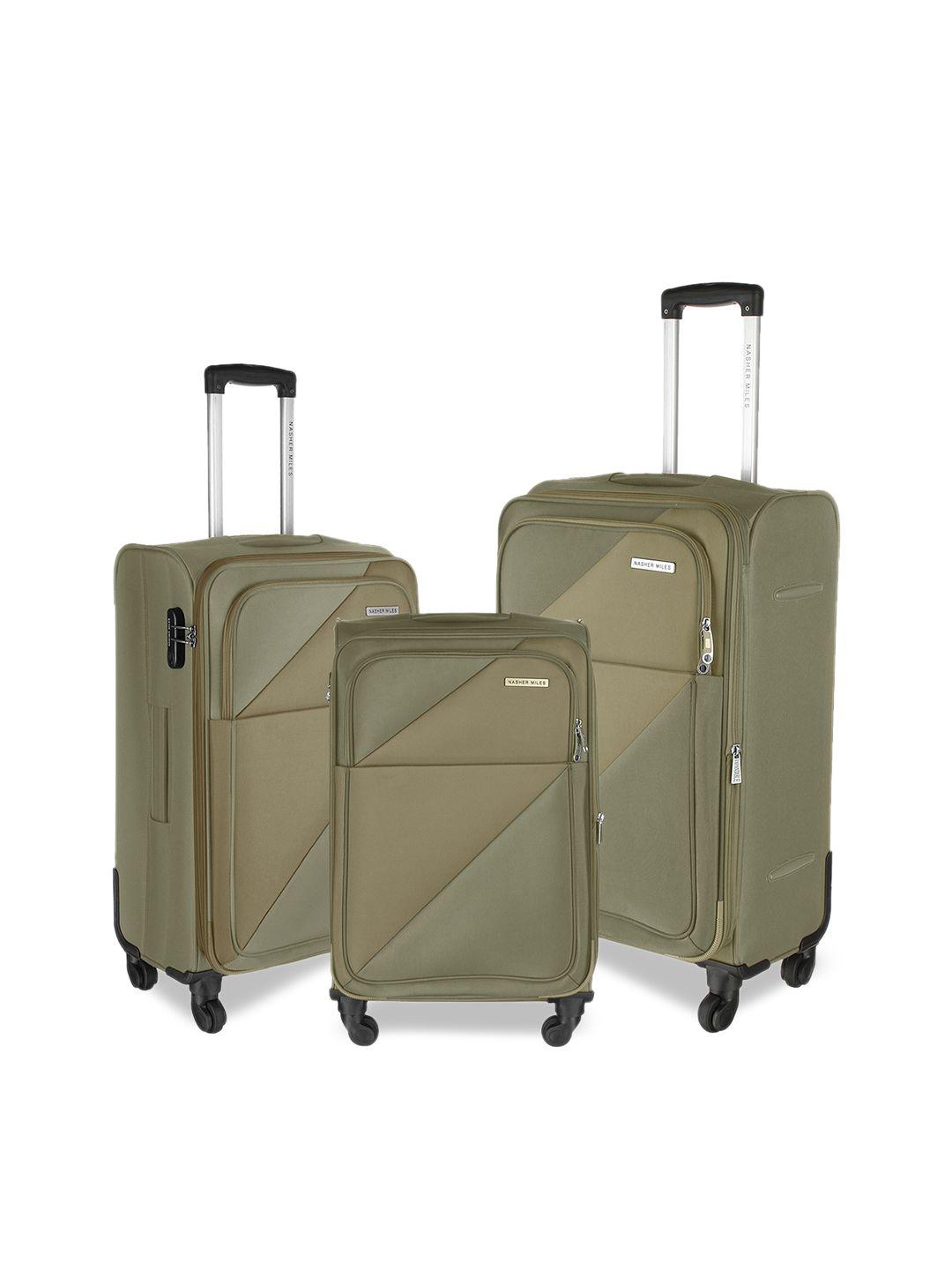 nasher miles set of 3 khaki solid soft sided trolley bags