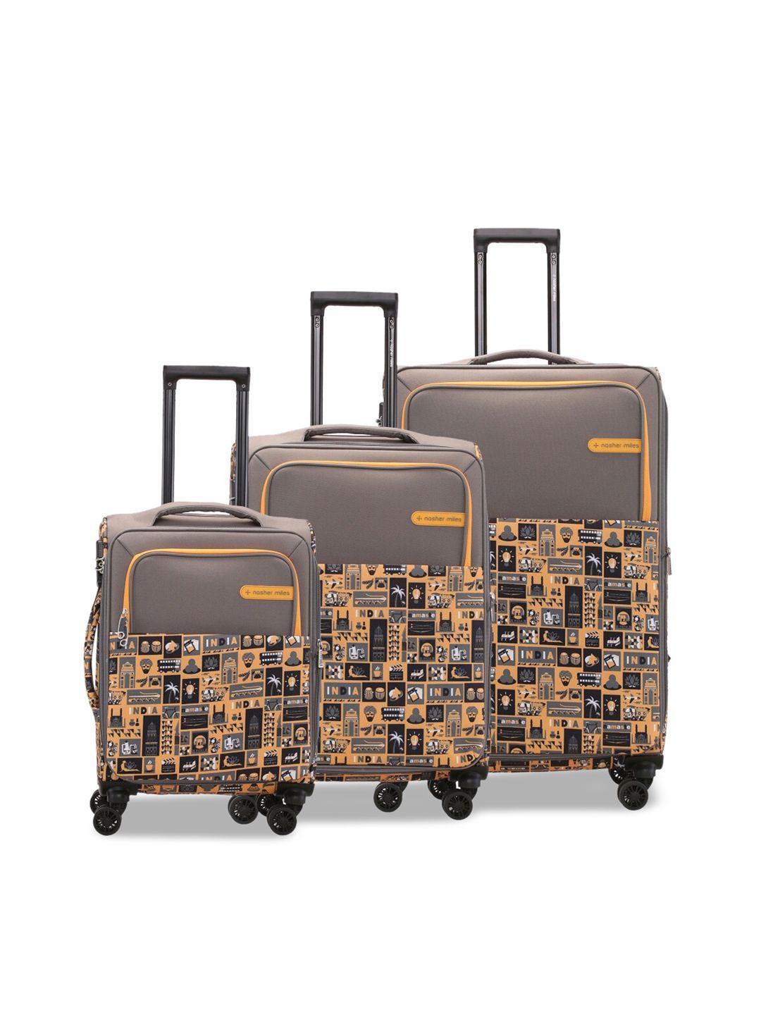 nasher miles set of 3 printed soft-sided trolley suitcases