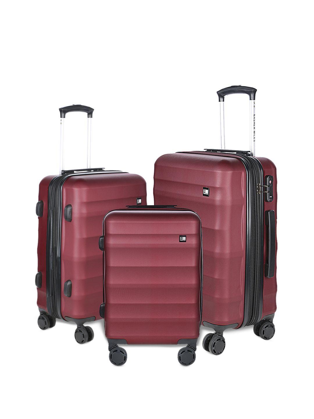 nasher miles set of 3 rome textured hard  trolley bags - 55, 65 & 75 cm