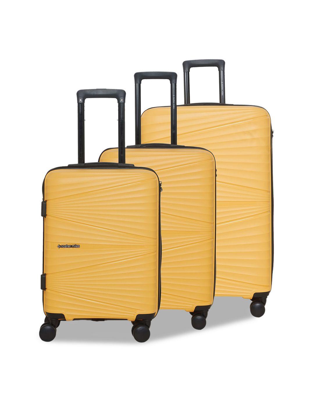 nasher miles set of 3 yellow solid hard-sided trolley bags